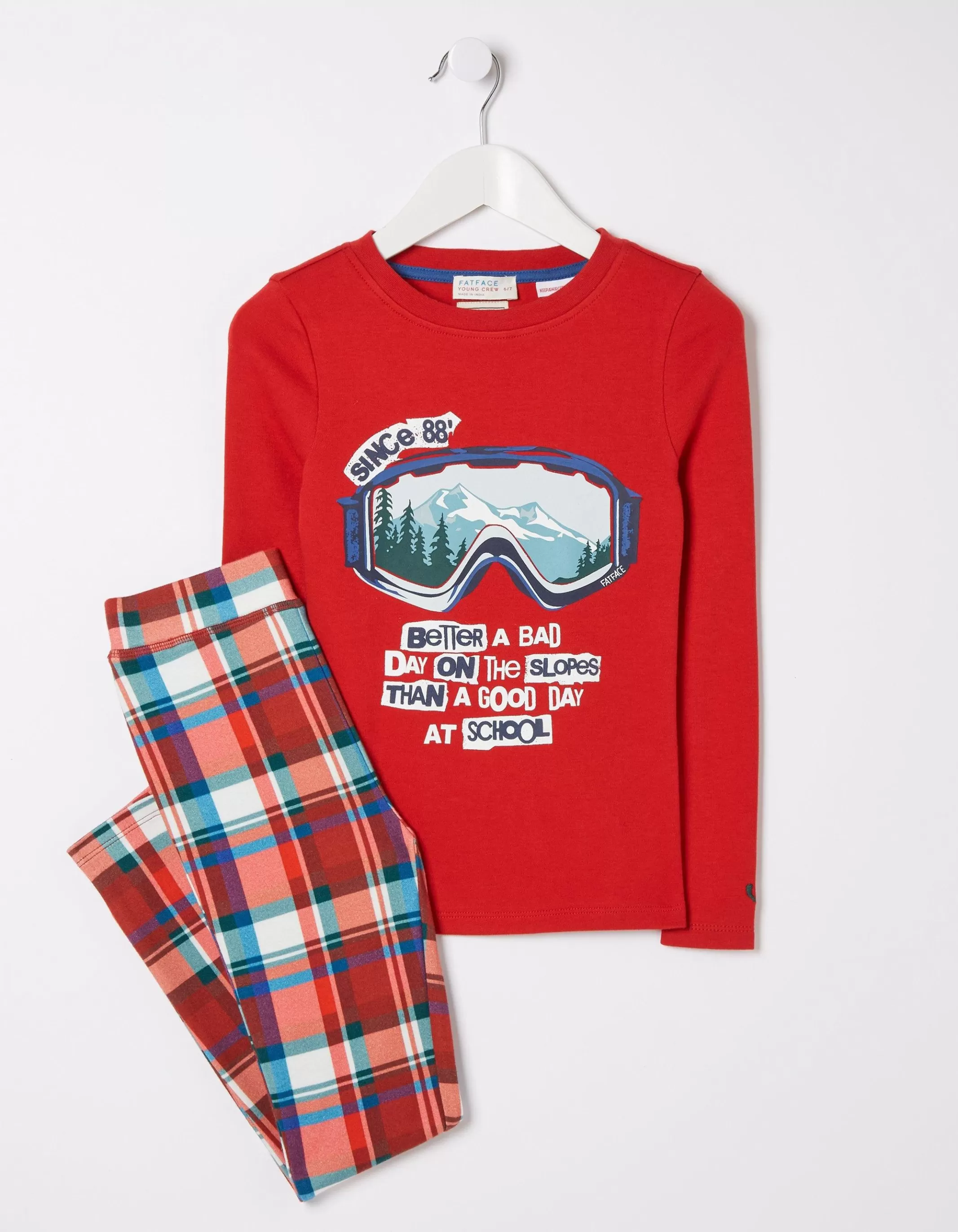 Discount FatFace Family Check Snug Pyjama Set Cherry Red