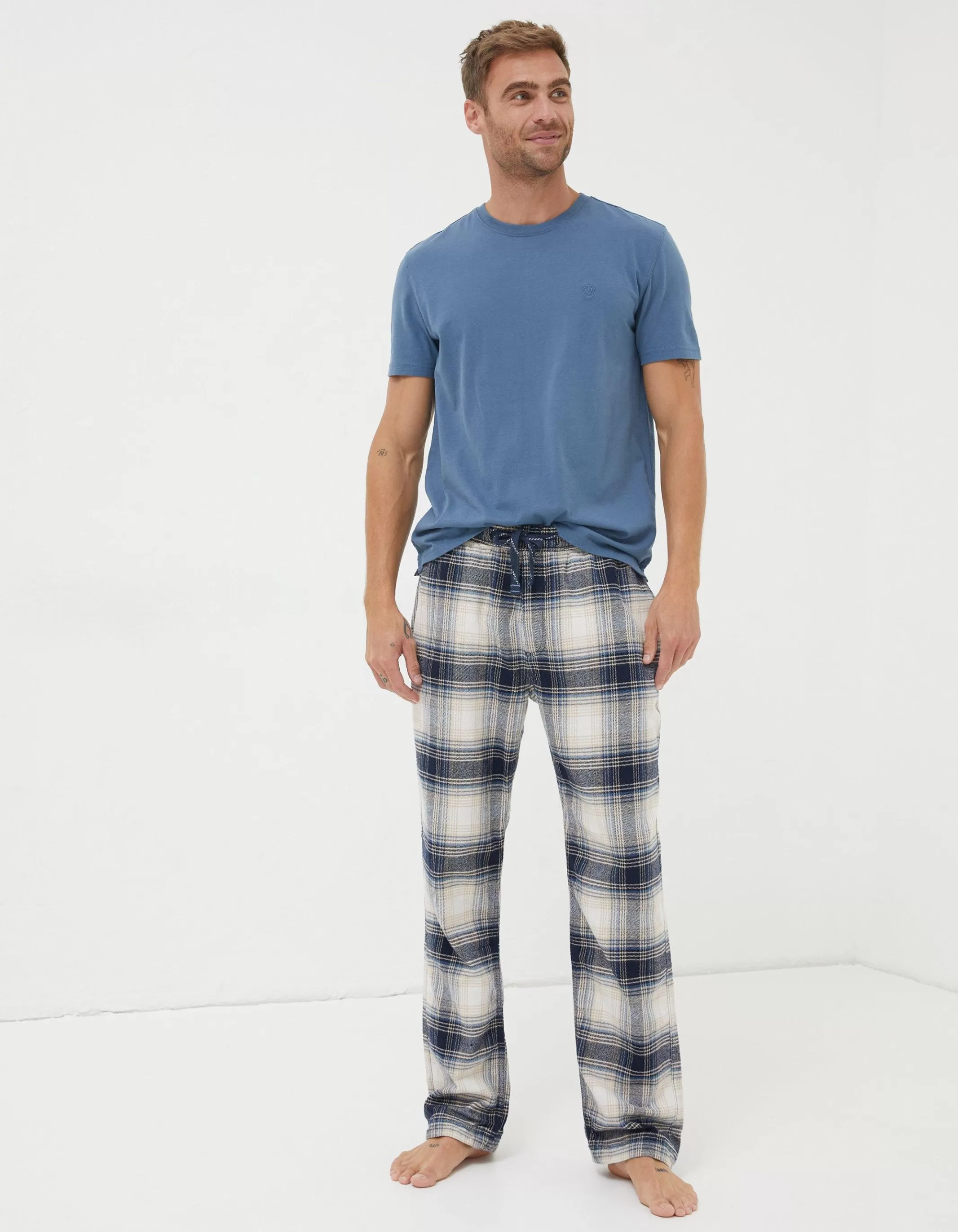 Clearance FatFace Fife Checked Pyjama Bottoms Off White