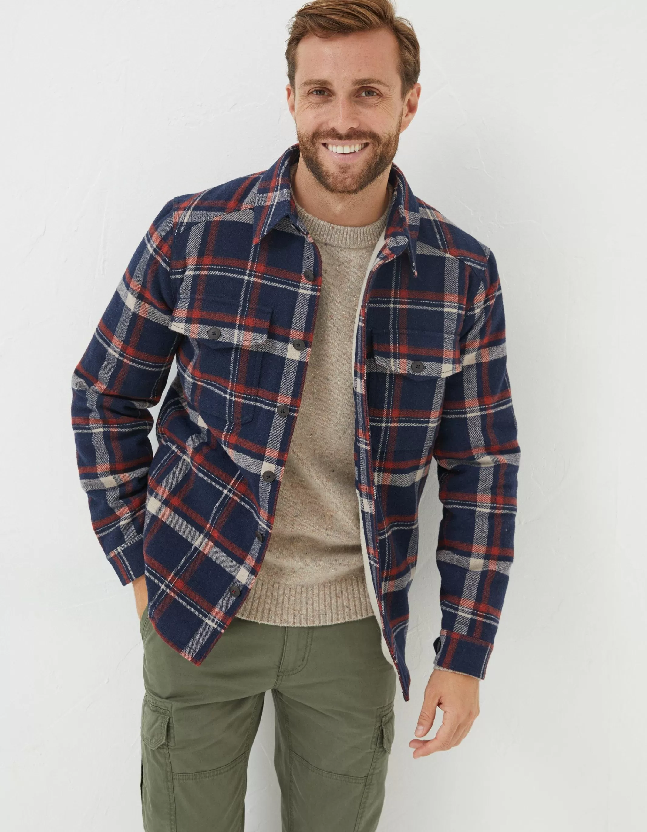 Hot FatFace Fjord Check Overshirt Navy
