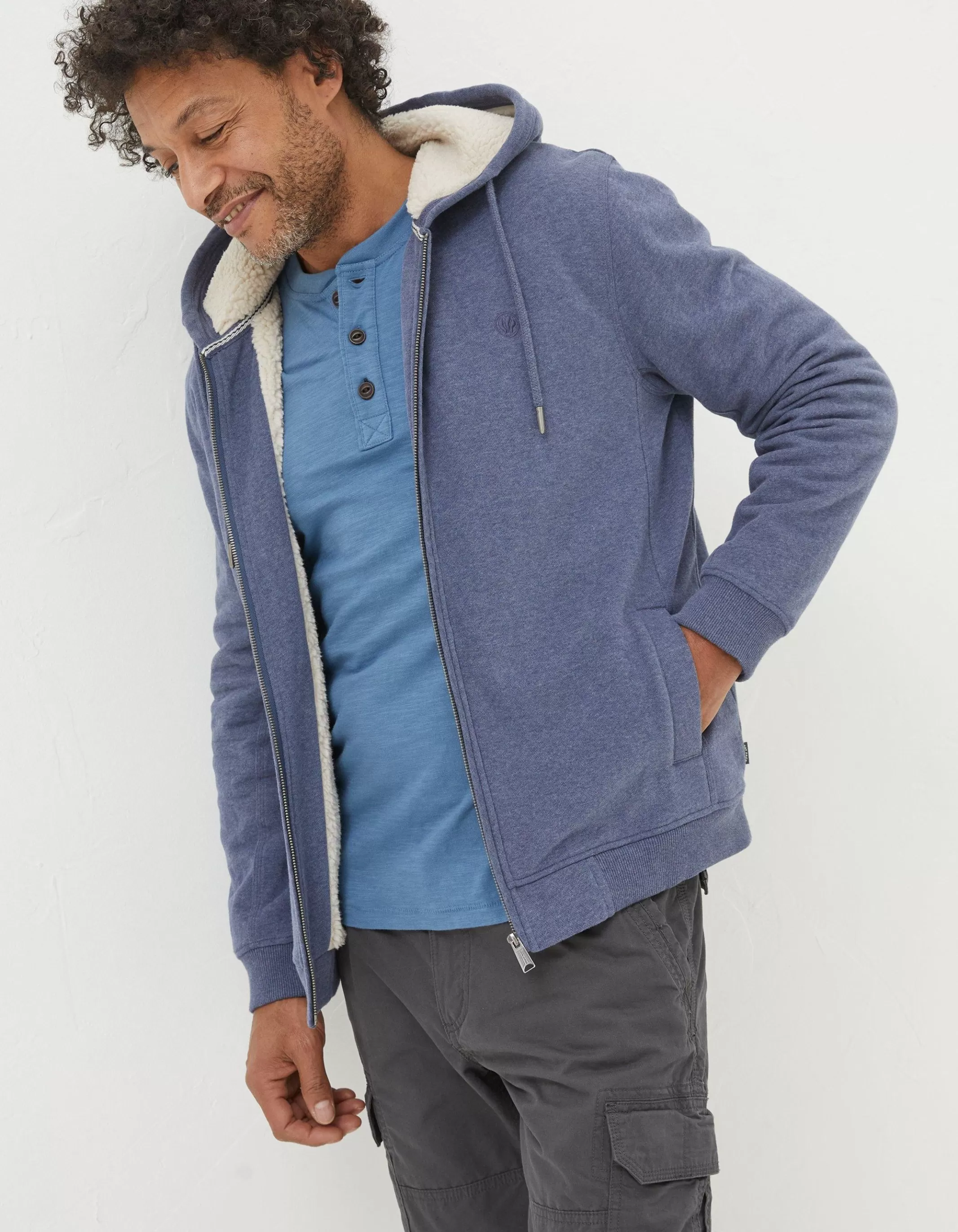 Online FatFace Fleece Lined Hoodie Blue