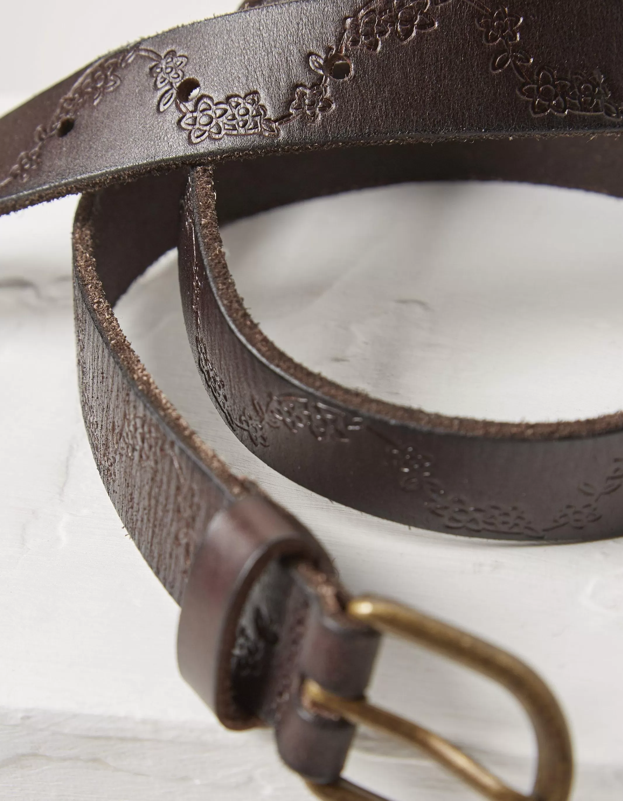 Flash Sale FatFace Floral Embossed Leather Belt Chocolate