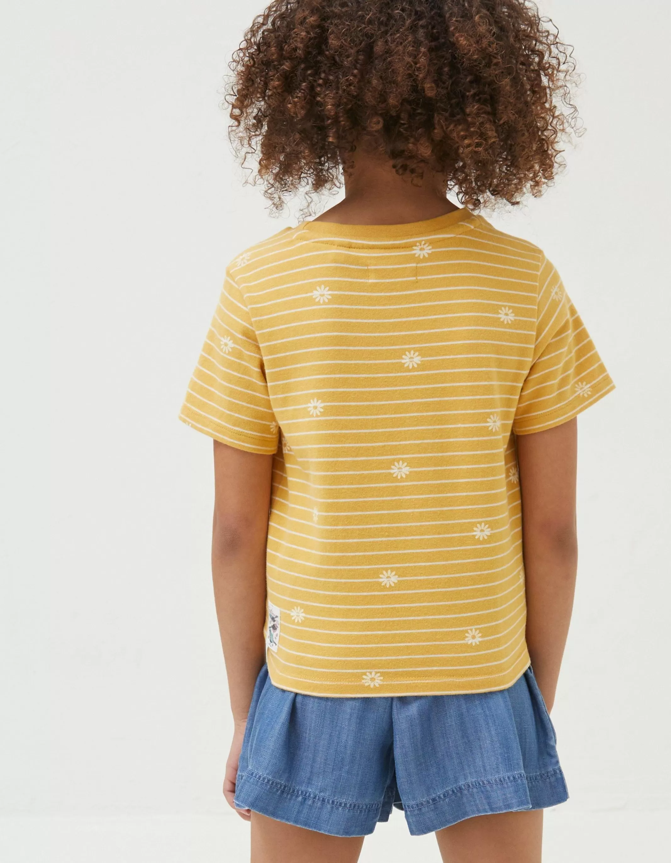 Online FatFace Floral Stripe Jersey T-Shirt Golden Yellow