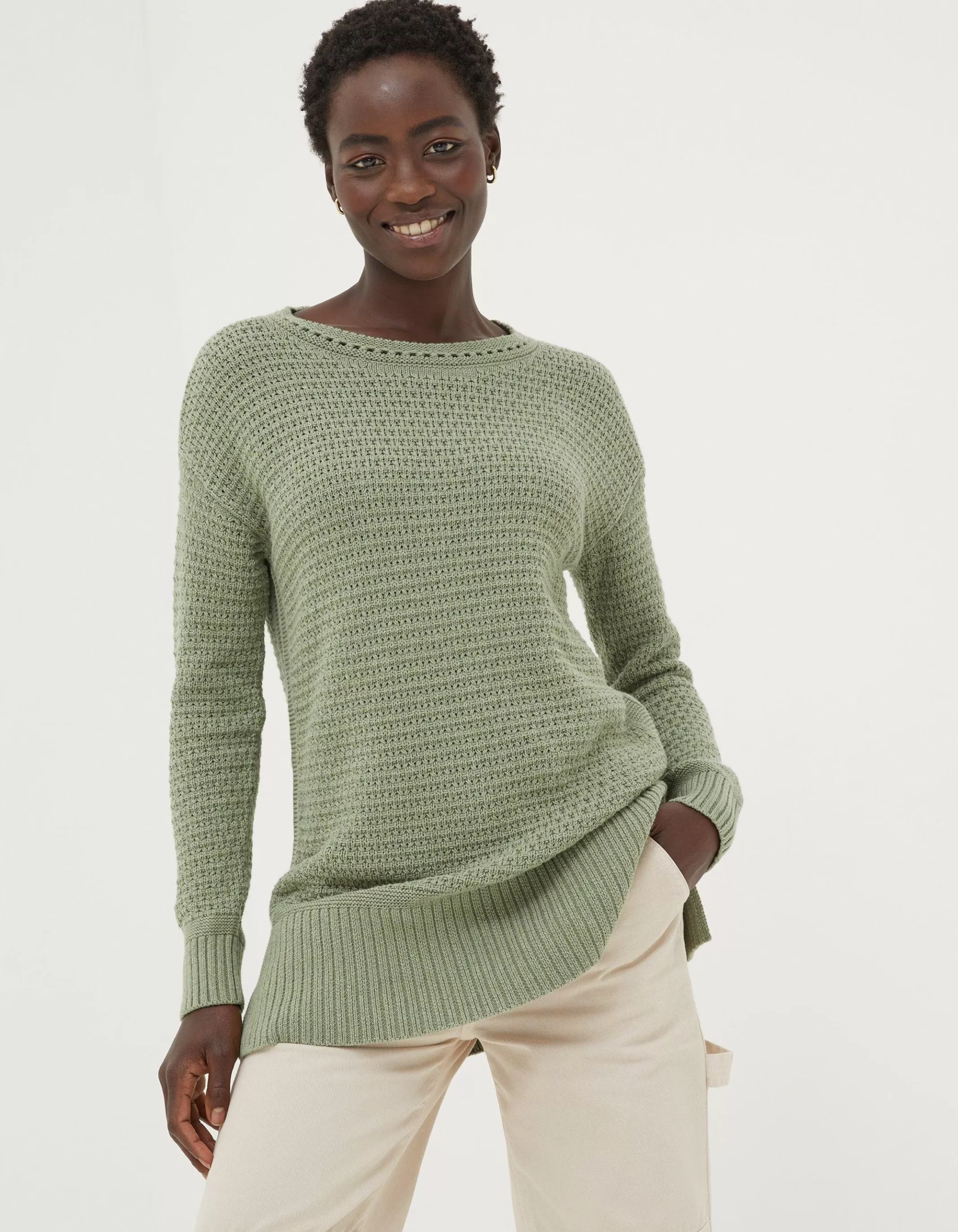 Clearance FatFace Freya Tunic Jumper Sage Green