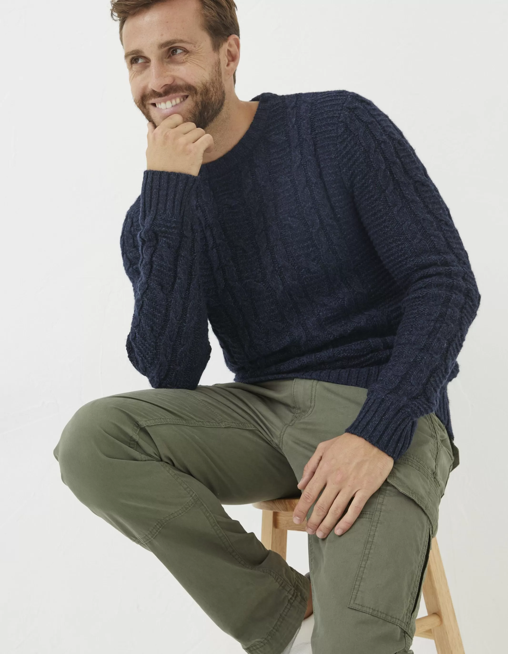 New FatFace Funtley Cable Crew Jumper Navy