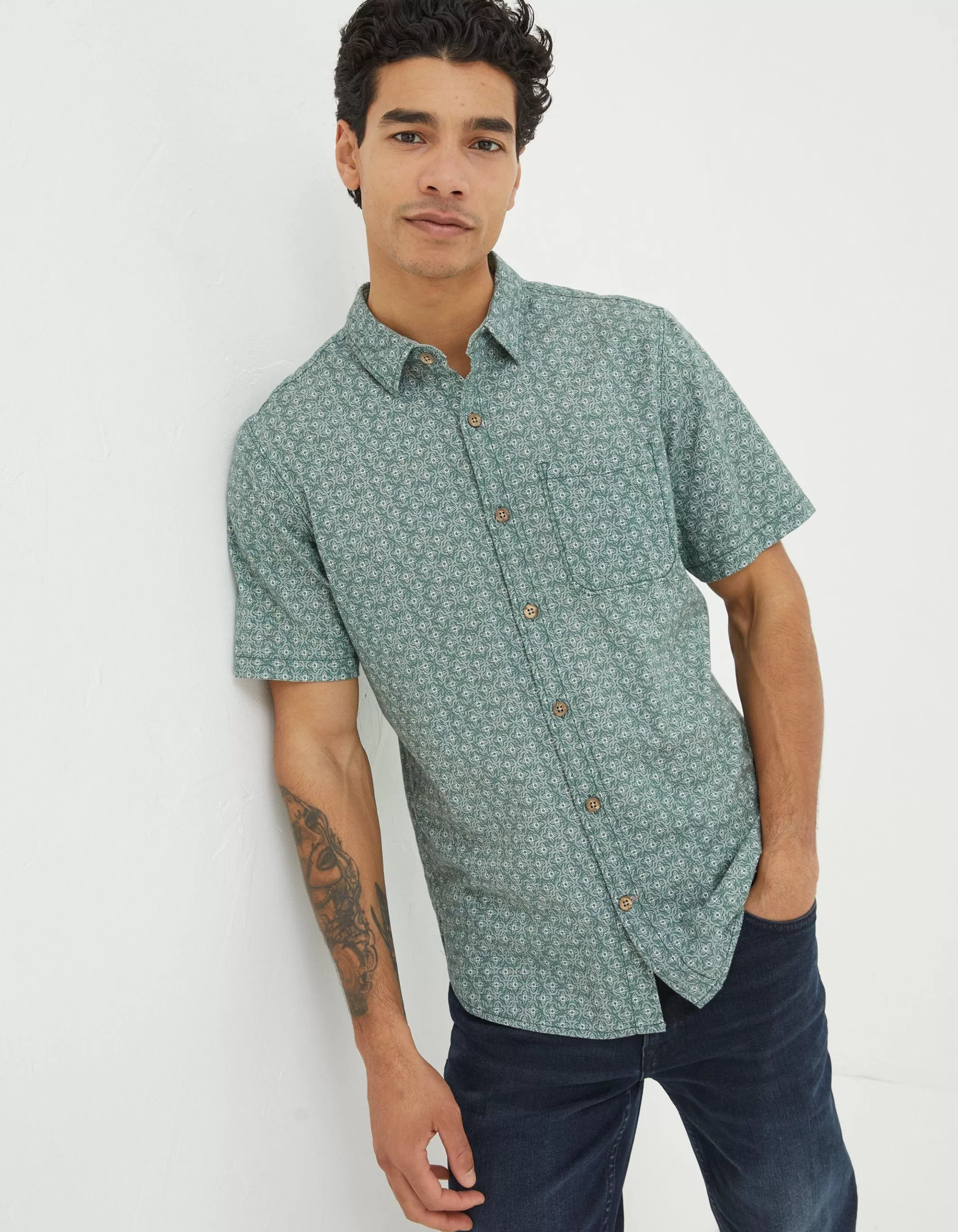 Online FatFace Geo Print Shirt Washed Green