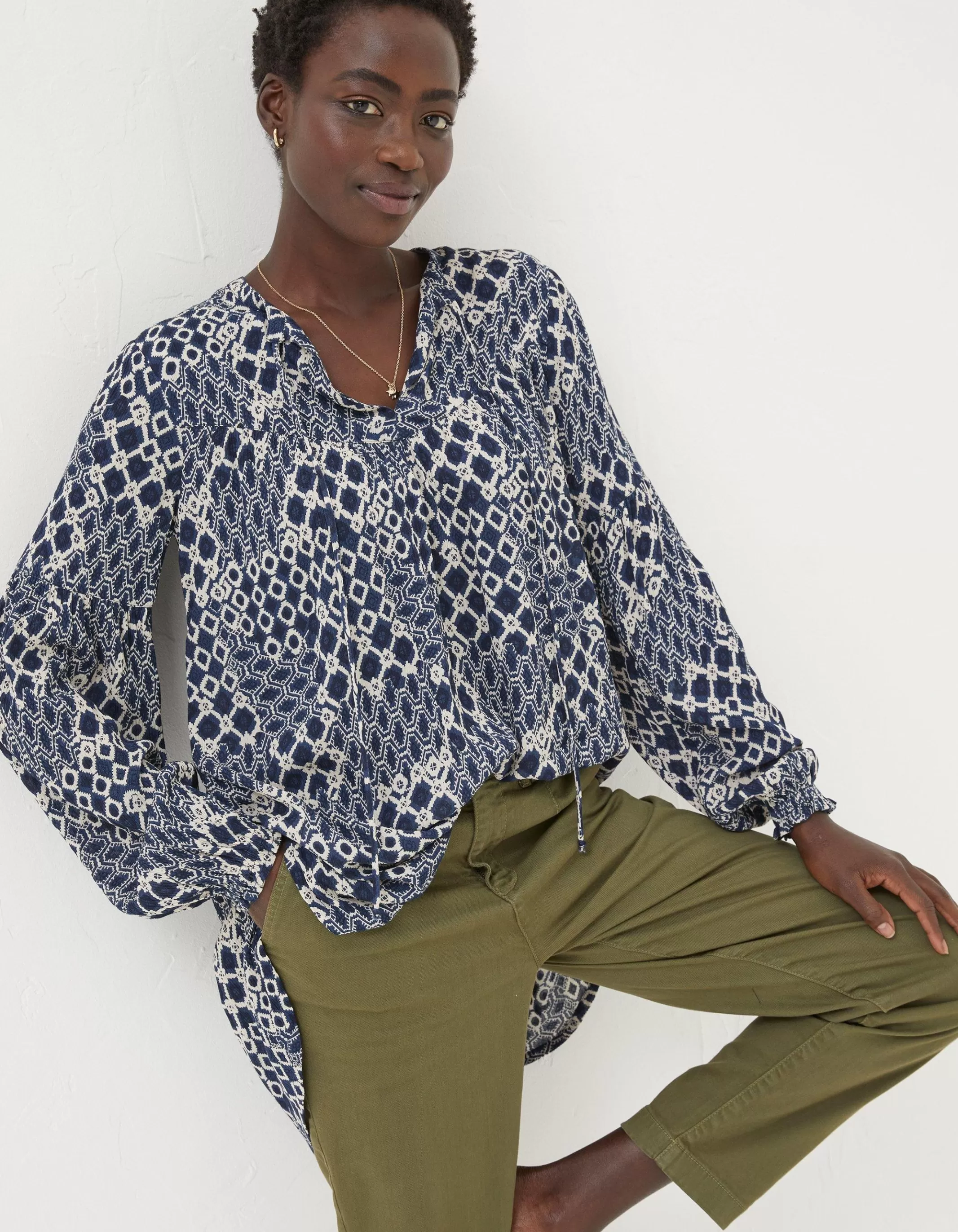 Hot FatFace Georgie Patchwork Geo Tunic Navy