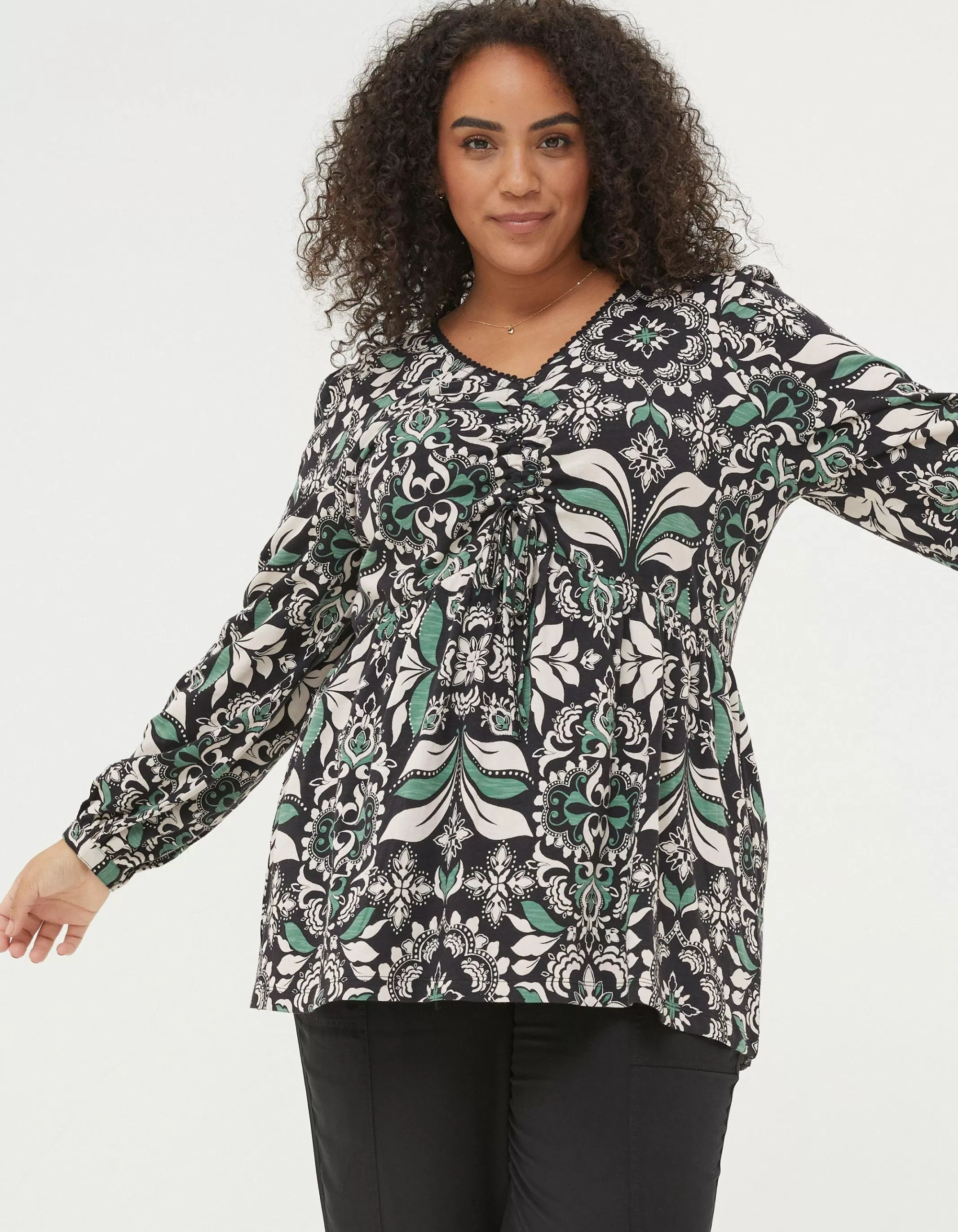 Hot FatFace Gina Mosaic Leaf Tunic Black