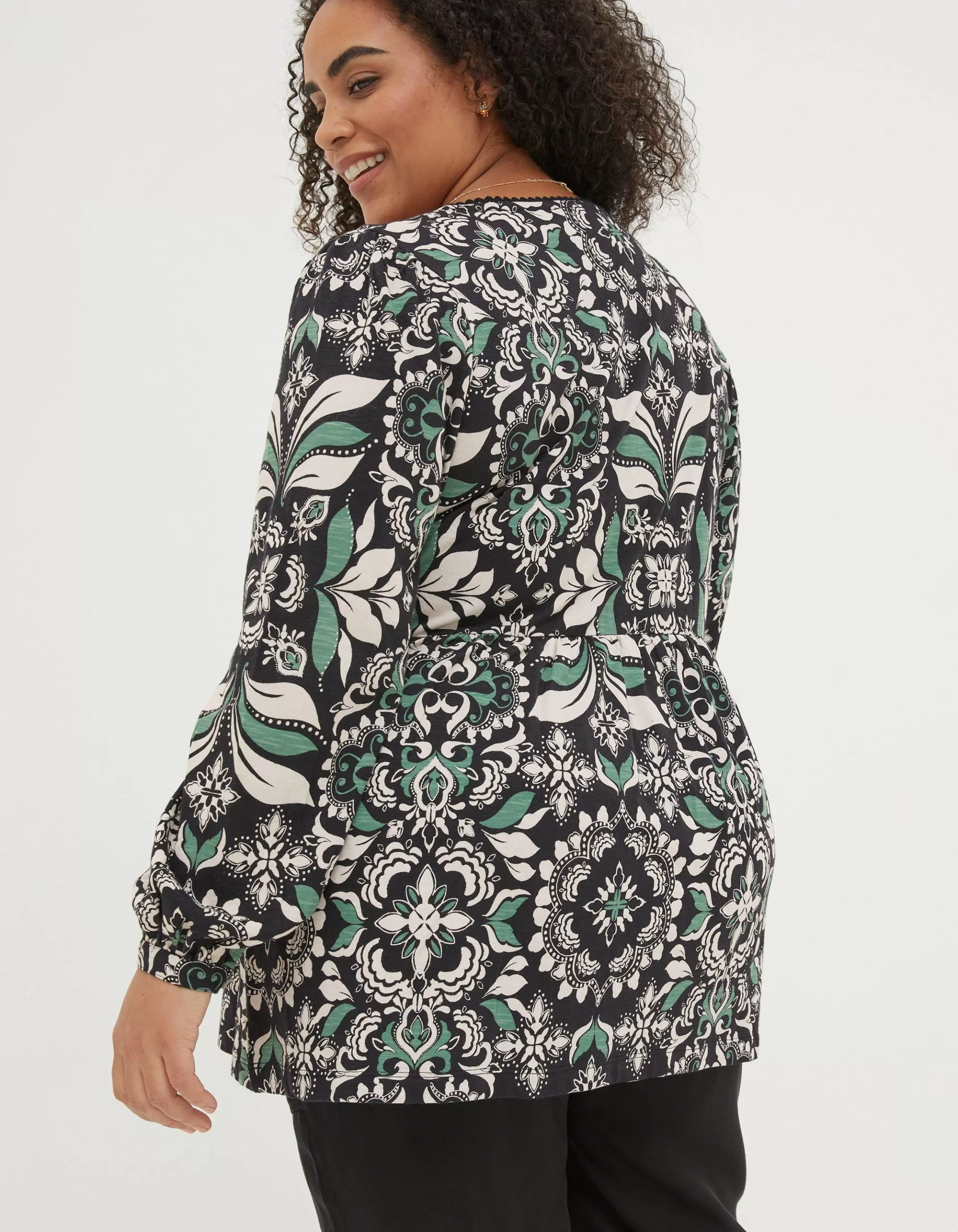 Hot FatFace Gina Mosaic Leaf Tunic Black