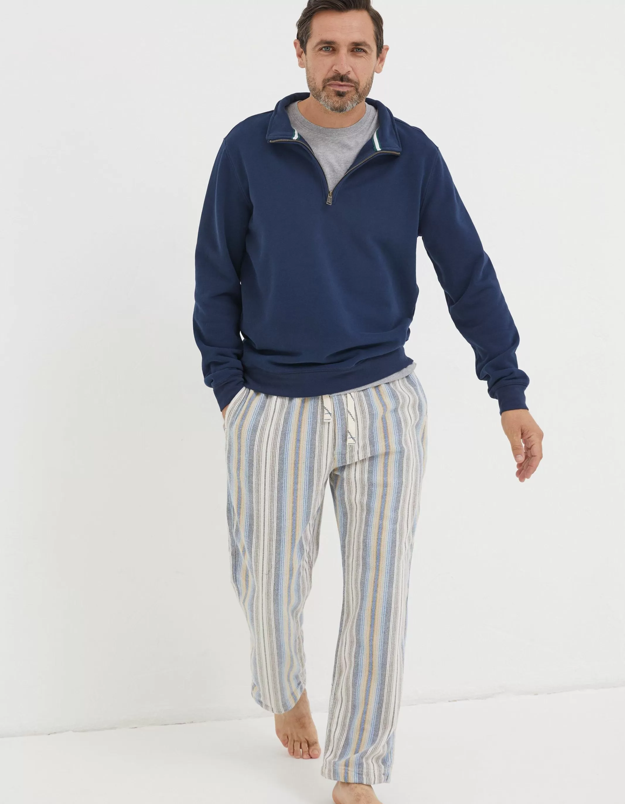 Hot FatFace Glasgow Stripe Pyjama Bottoms Light Blue