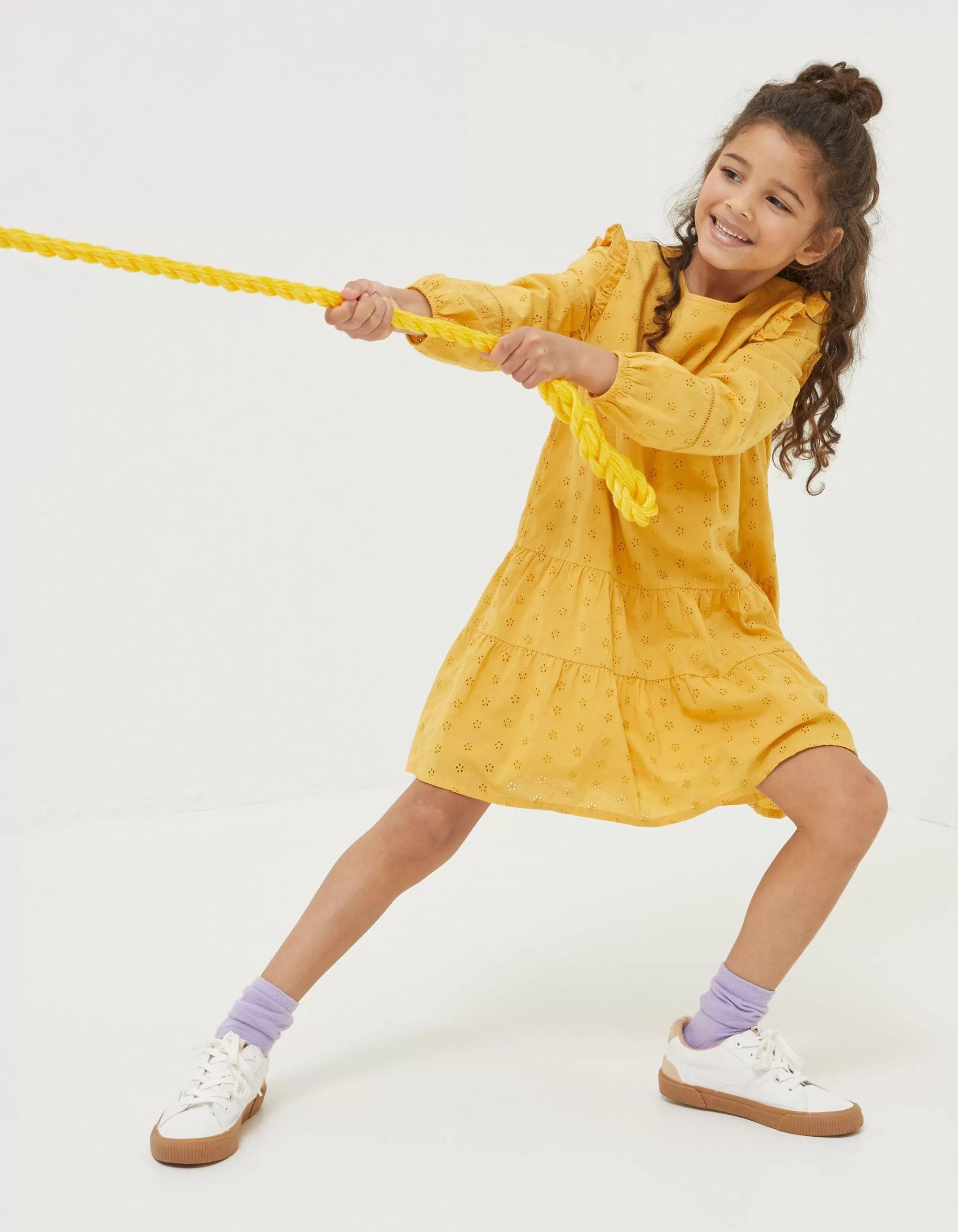 Sale FatFace Grace Broderie Dress Golden Yellow