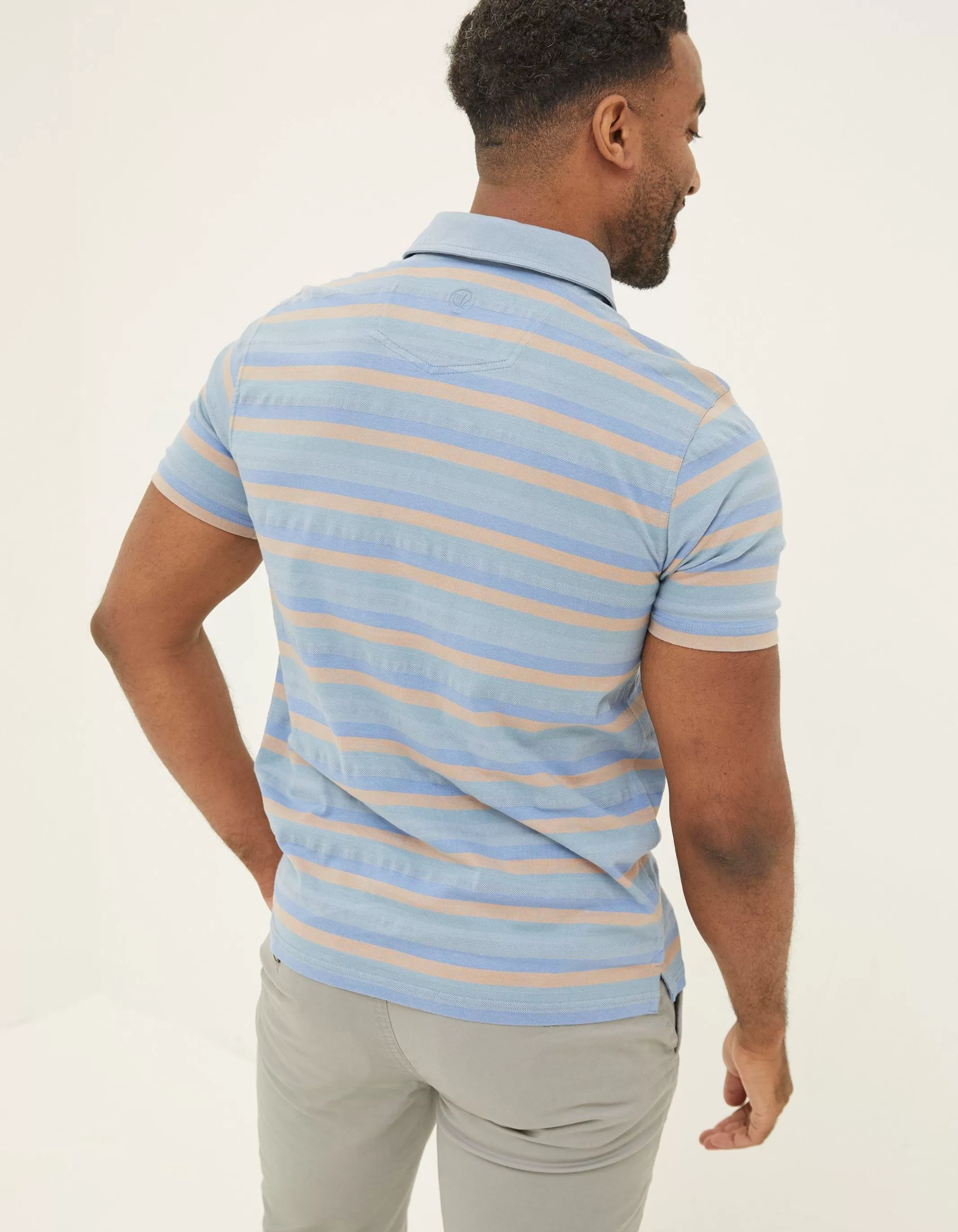 Hot FatFace Harlyn Textured Stripe Polo Chambray Blue