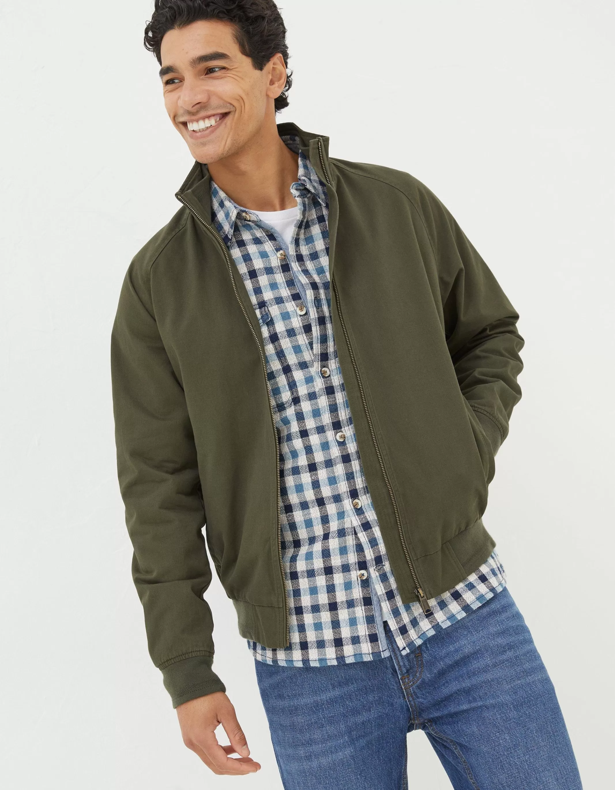 Outlet FatFace Harrington Bomber Jacket Dark Green