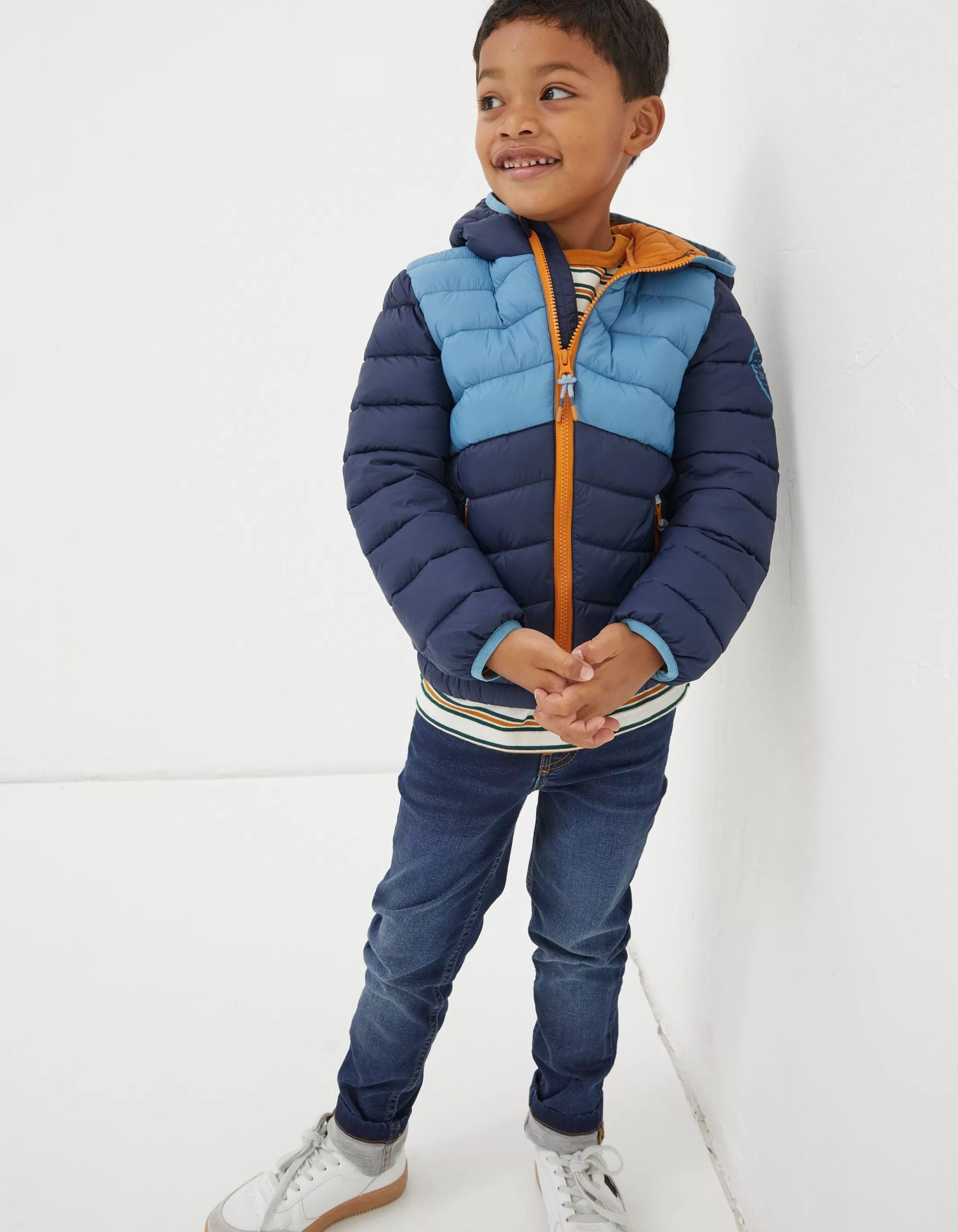 Discount FatFace Harry Colour Block Padded Jacket Navy