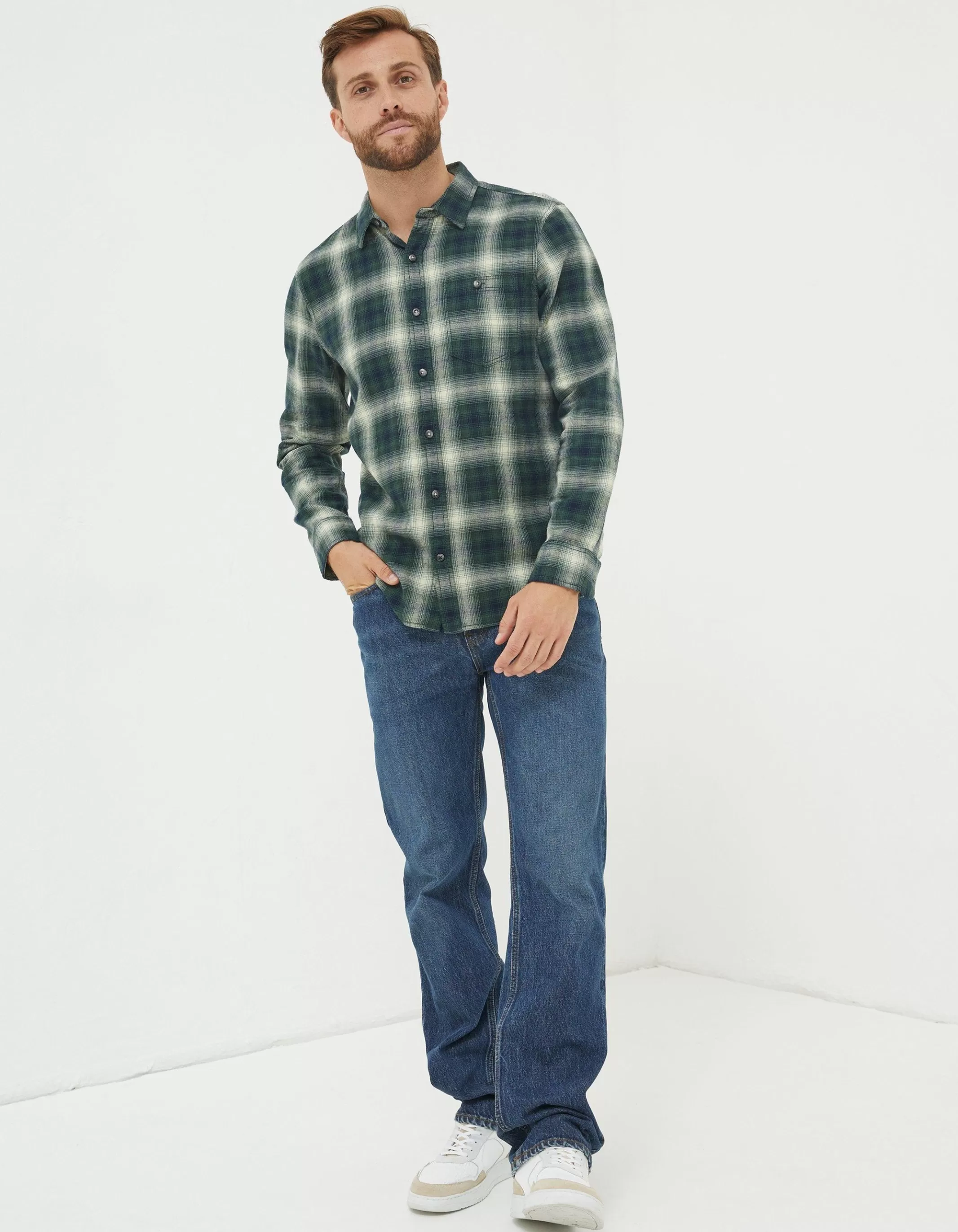 Online FatFace Hawkson Check Shirt Dark Green