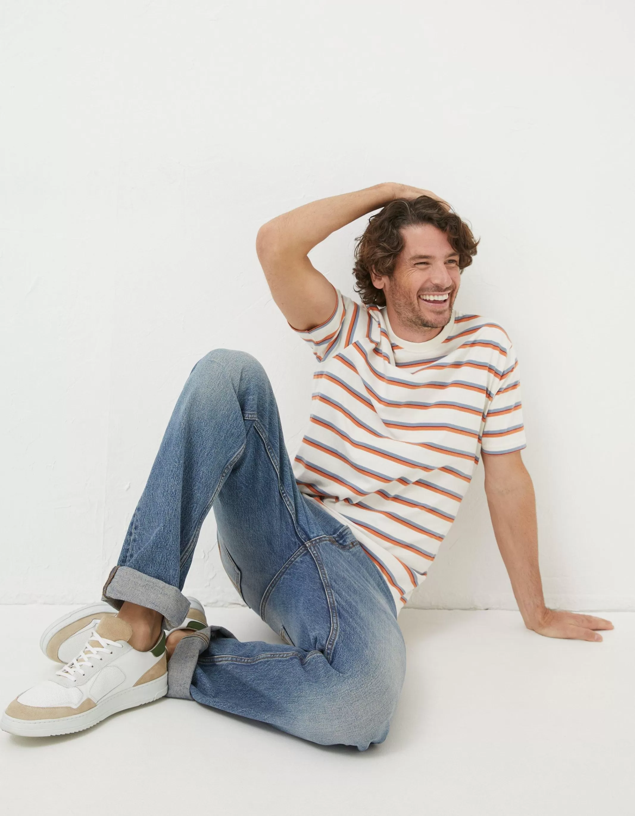 Sale FatFace Henford Stripe T-Shirt Off White