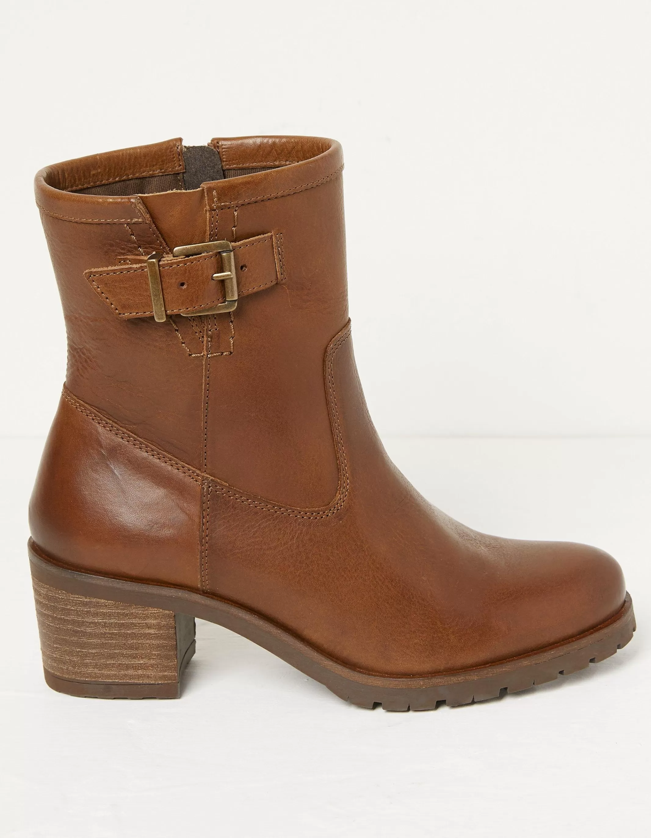 Clearance FatFace Hollie Mid Heel Leather Boots Tan