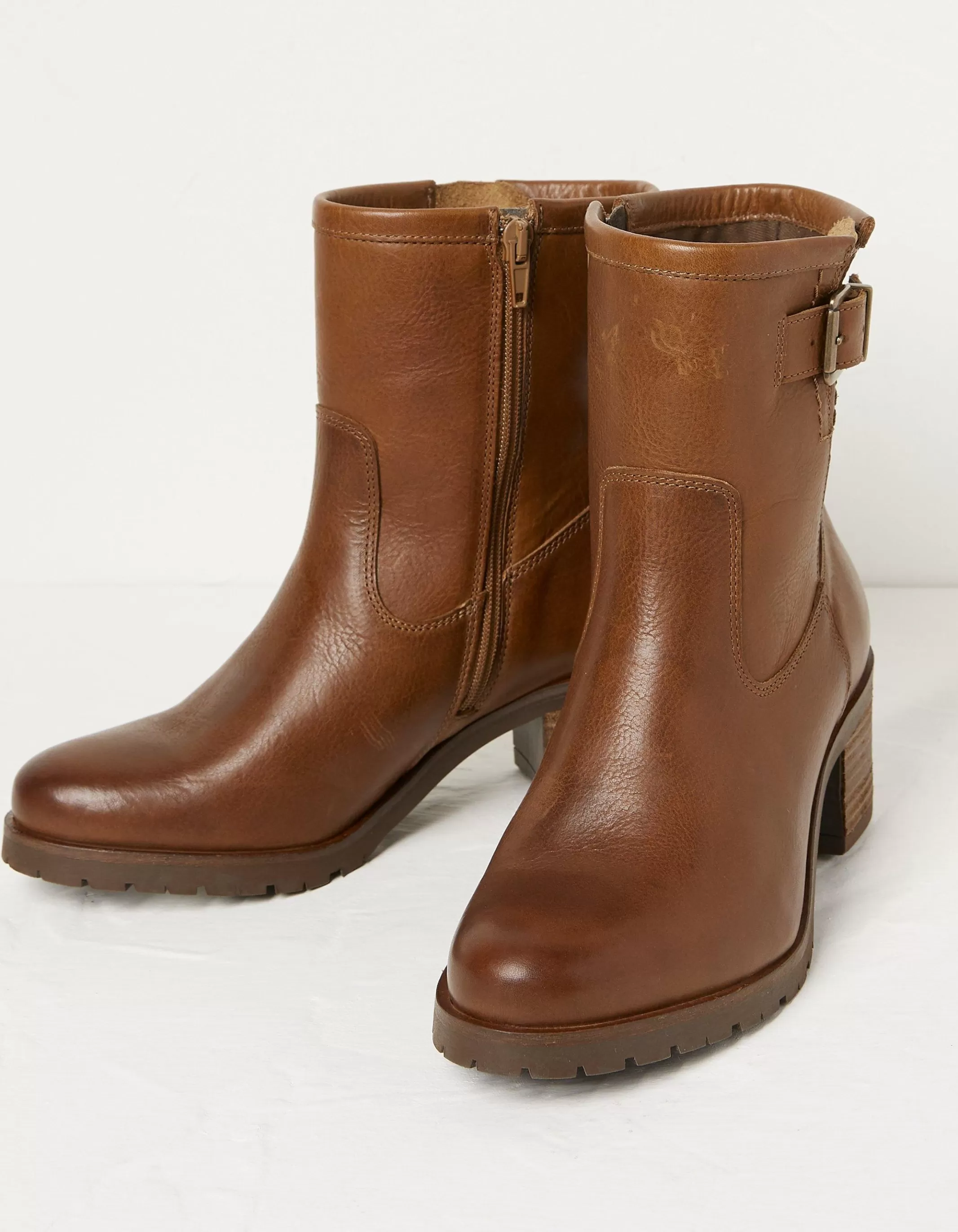 Clearance FatFace Hollie Mid Heel Leather Boots Tan