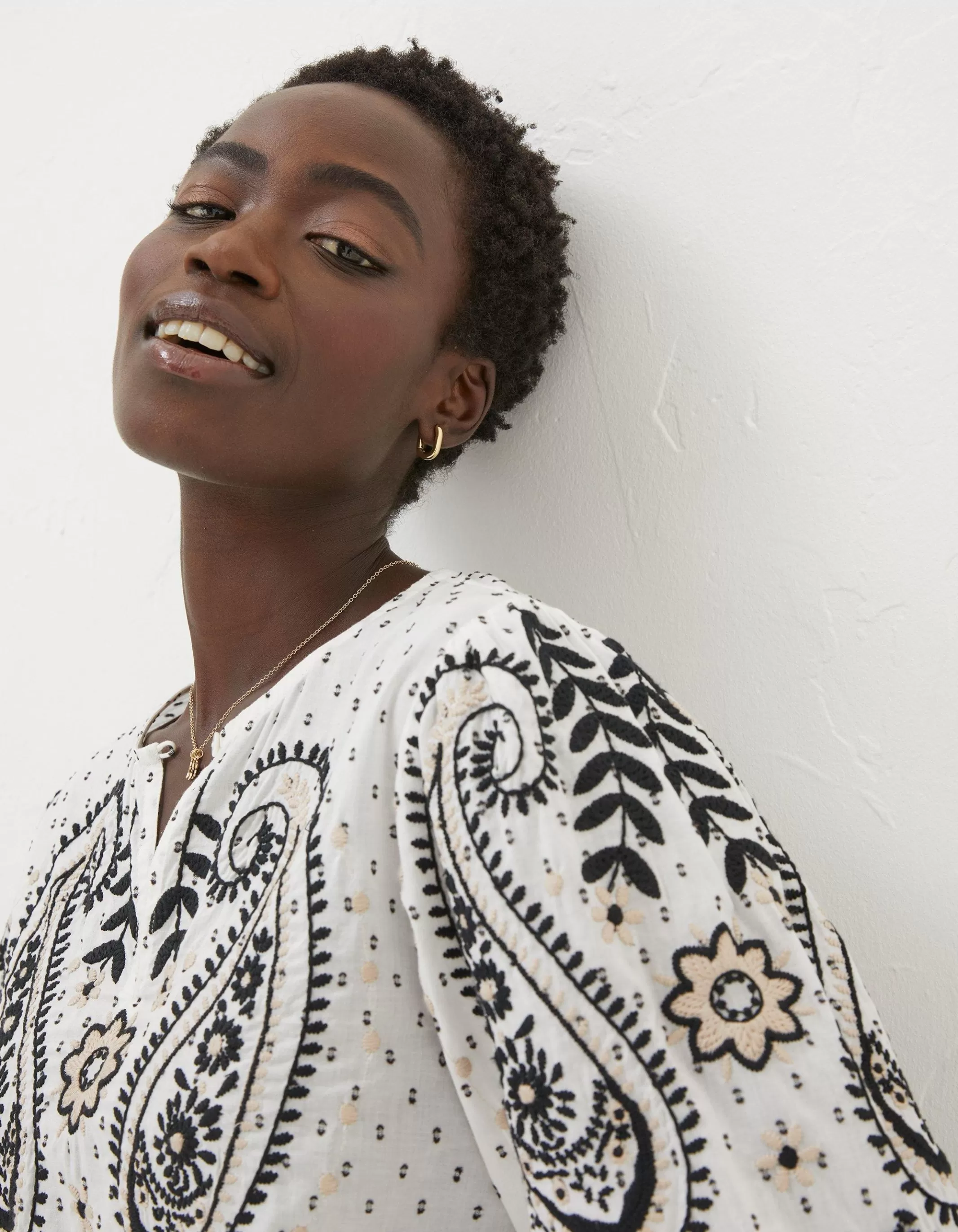New FatFace Imogen Embroidered Blouse Ivory