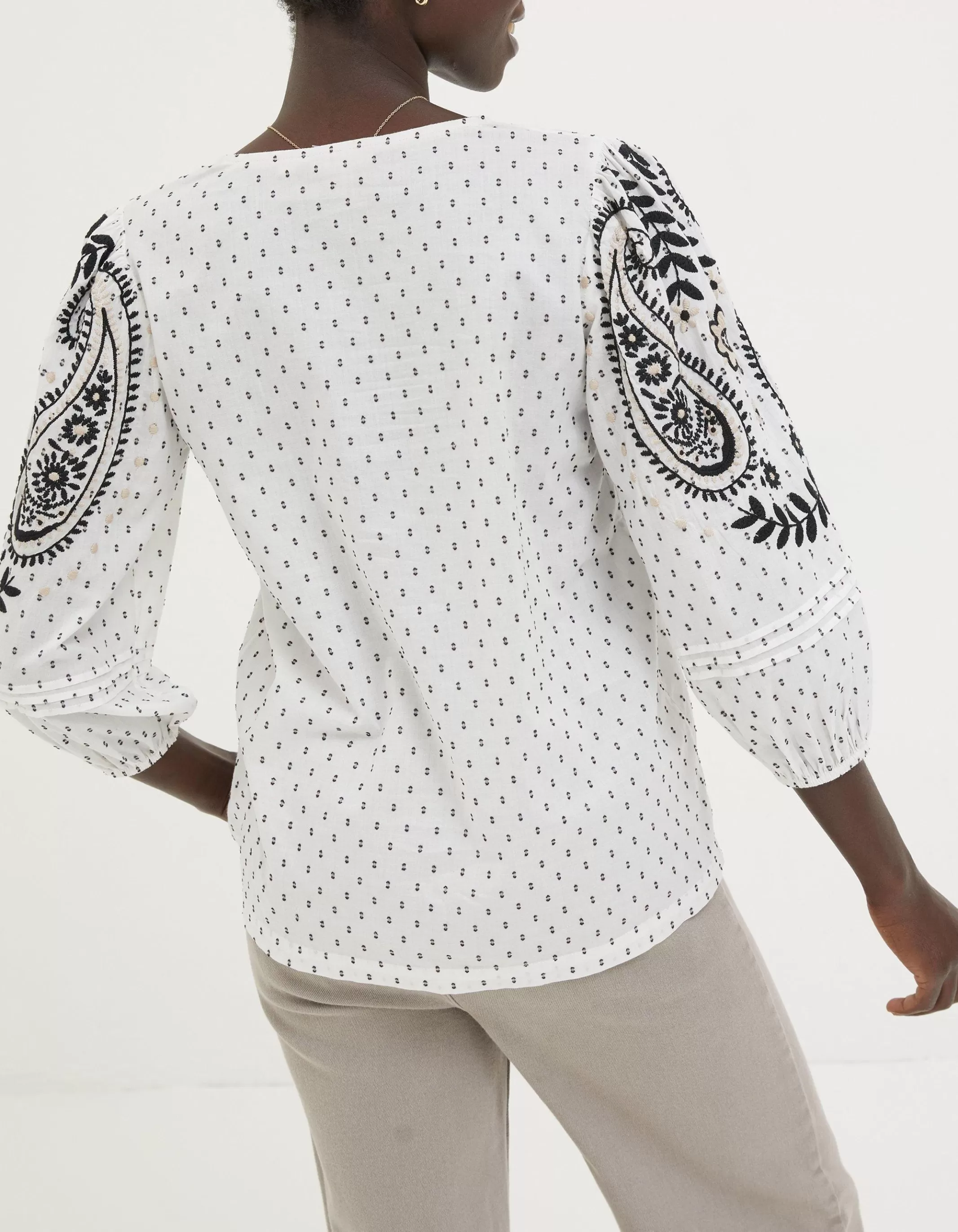 New FatFace Imogen Embroidered Blouse Ivory
