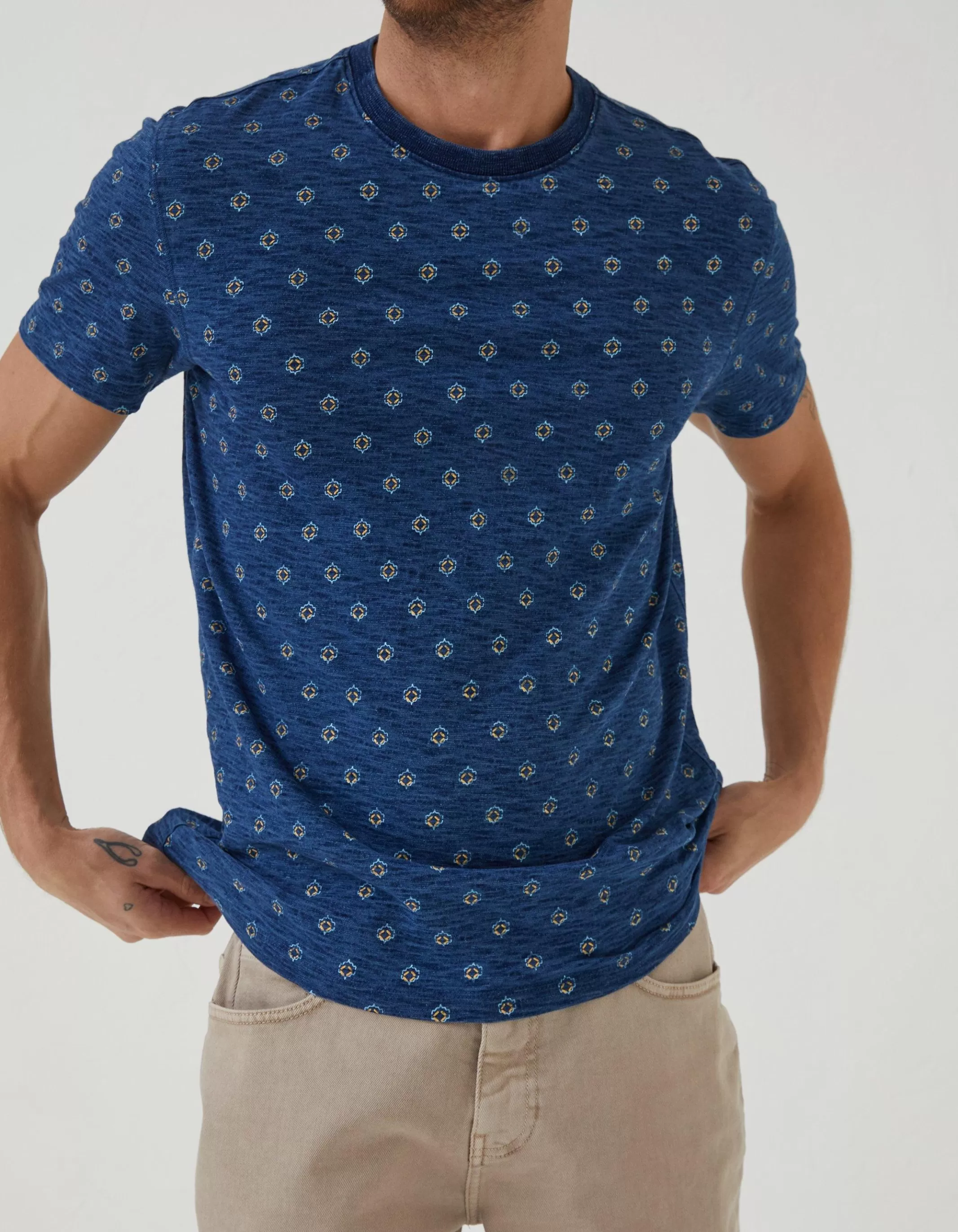 New FatFace Indigo Geo Print T Shirt Blue