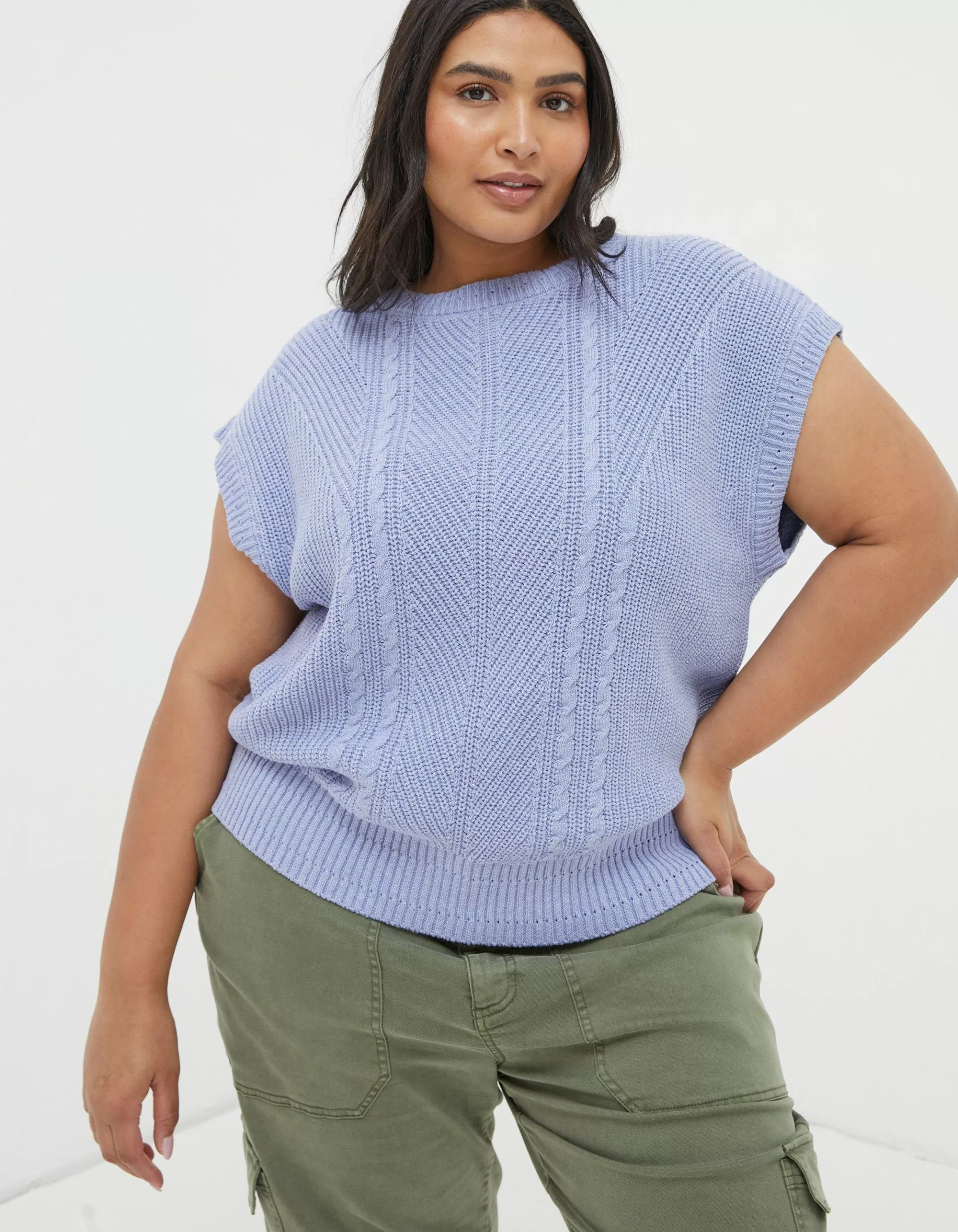 Sale FatFace Iris Cable Tank Washed Blue