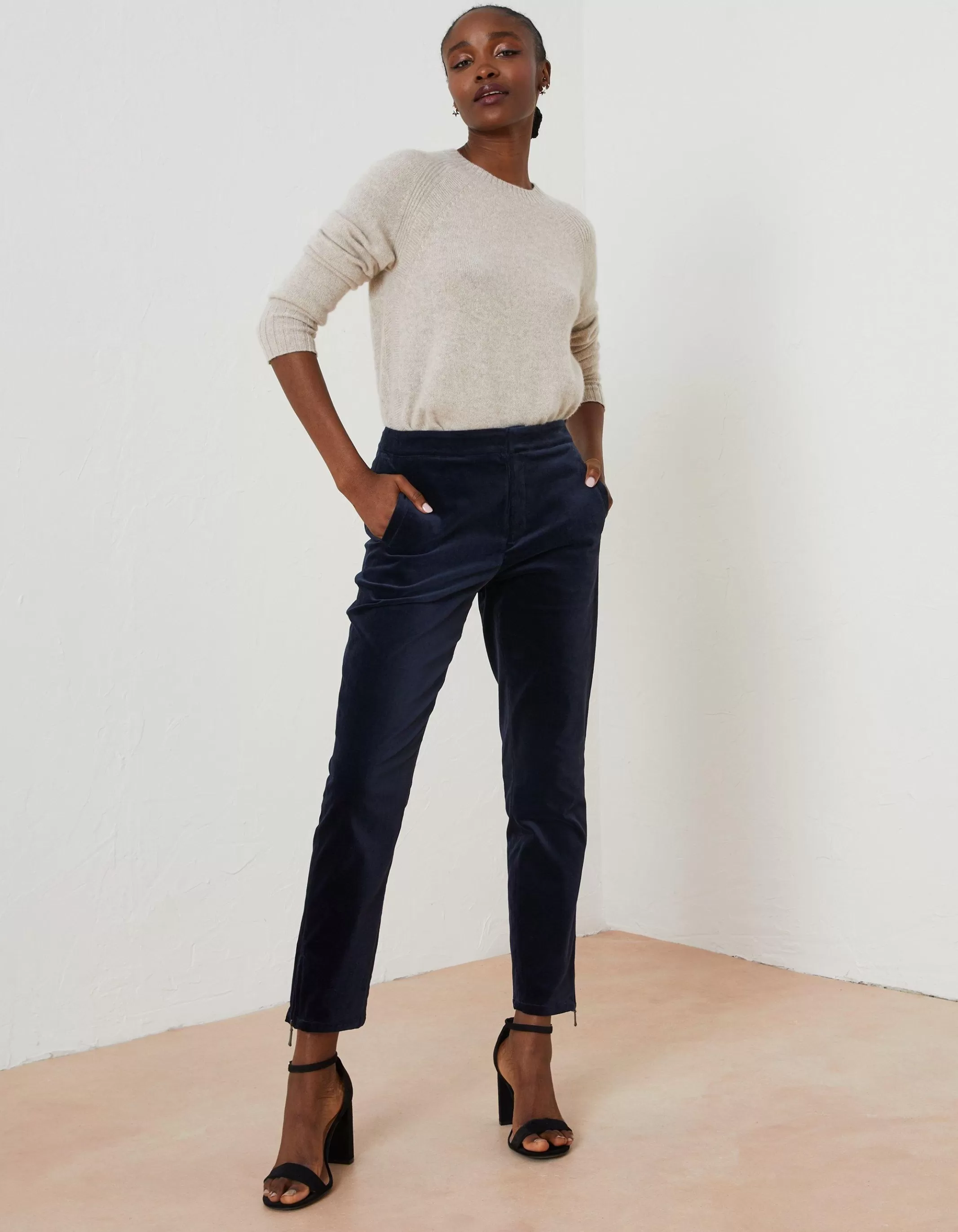 Online FatFace Isobelle Velvet Trousers Navy