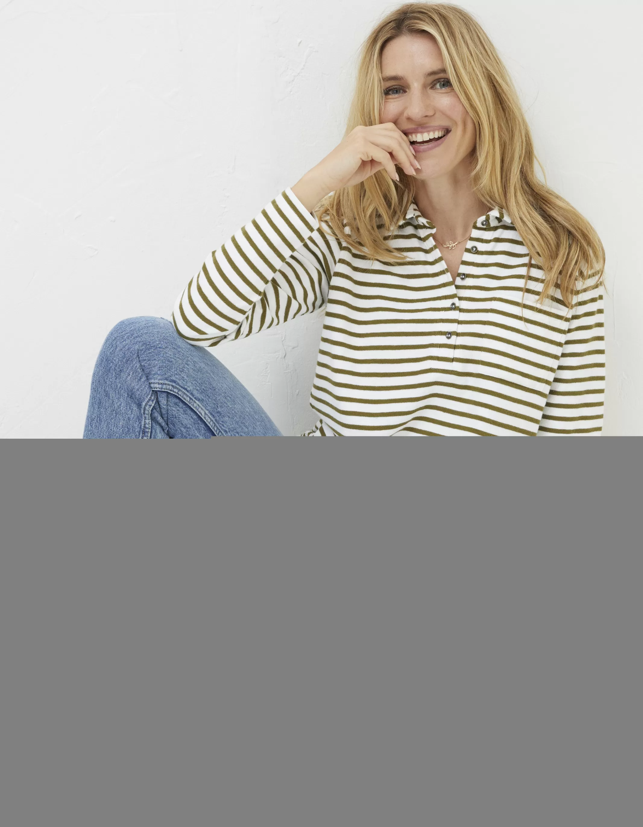 New FatFace Jodie Striped Jersey Shirt Ivory