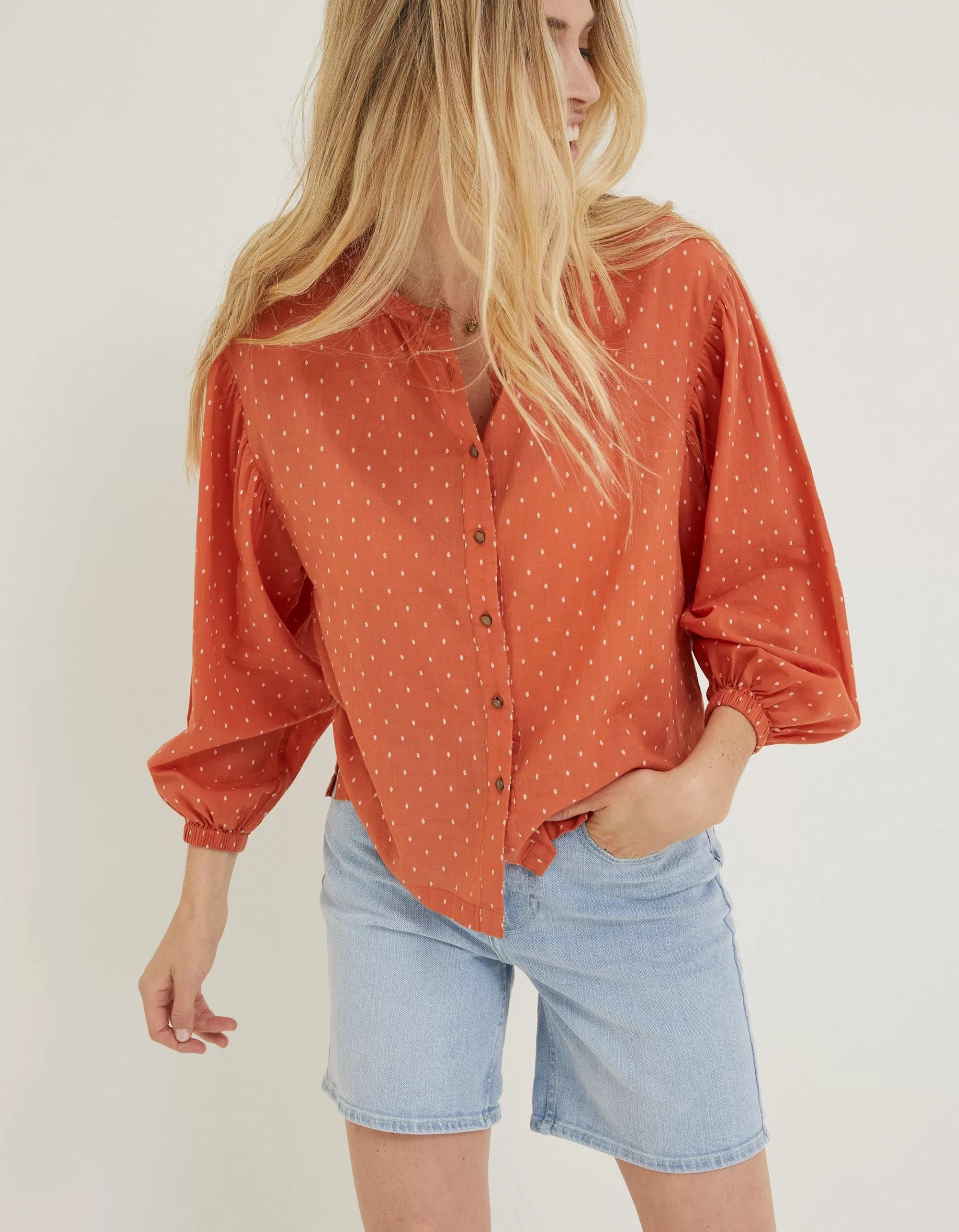 Store FatFace Jude Jacquard Blouse Rust Brown