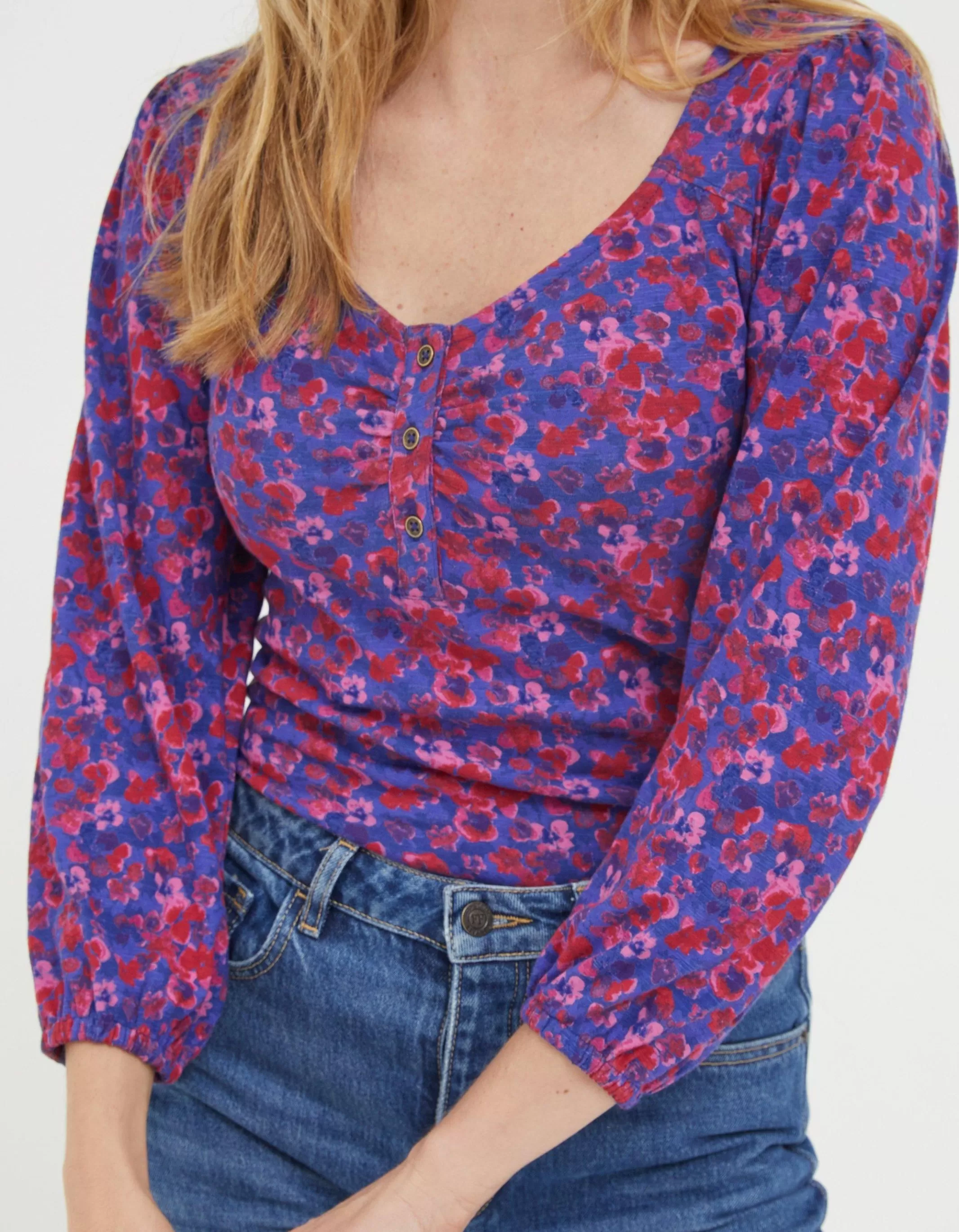 Best FatFace Kara Painterly Floral Top Purple