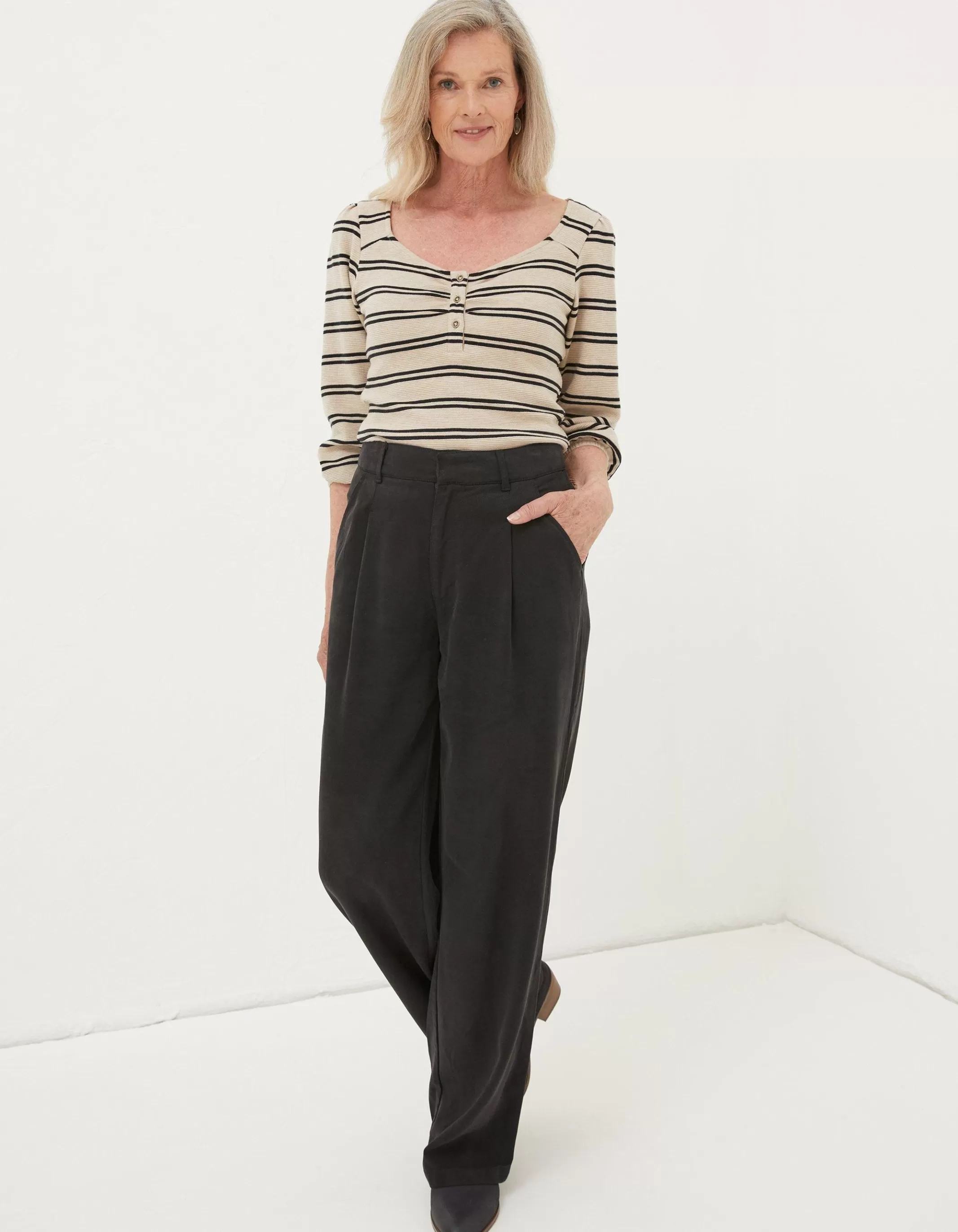 Sale FatFace Kara Stripe Henley Top Ivory