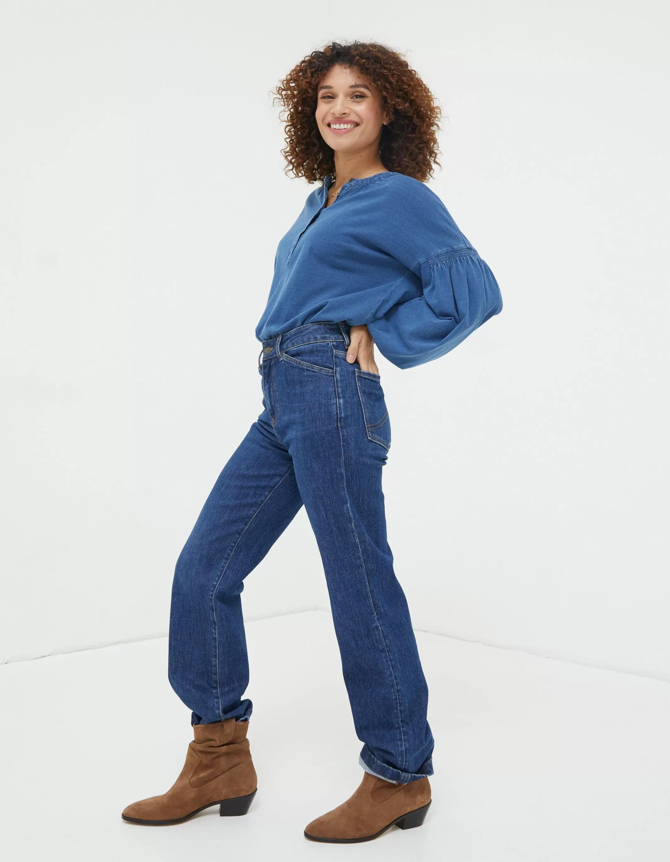 Cheap FatFace Keira Indigo Henley Top Indigo Blue