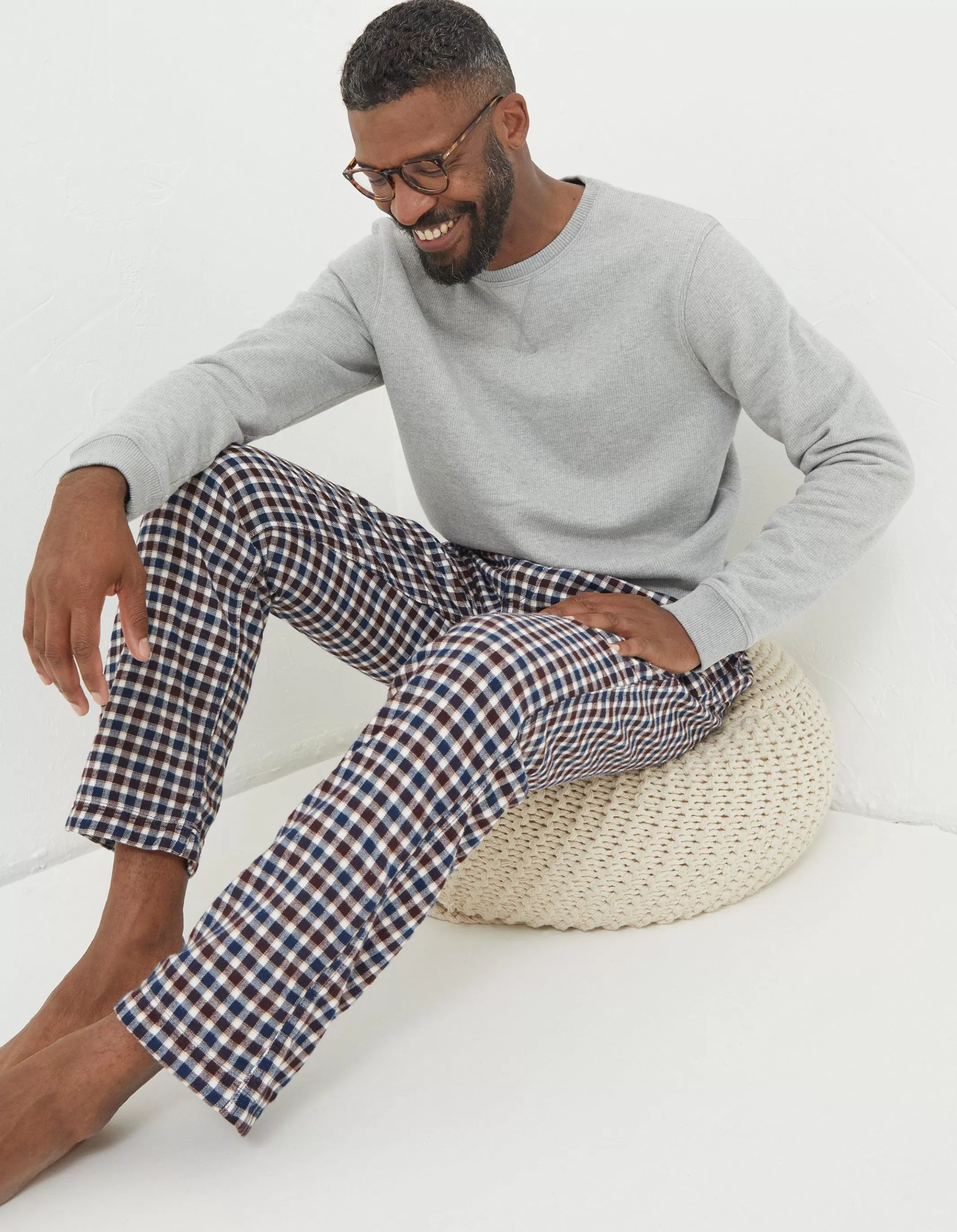 Sale FatFace Keswick Light Check Pyjama Bottoms Off White