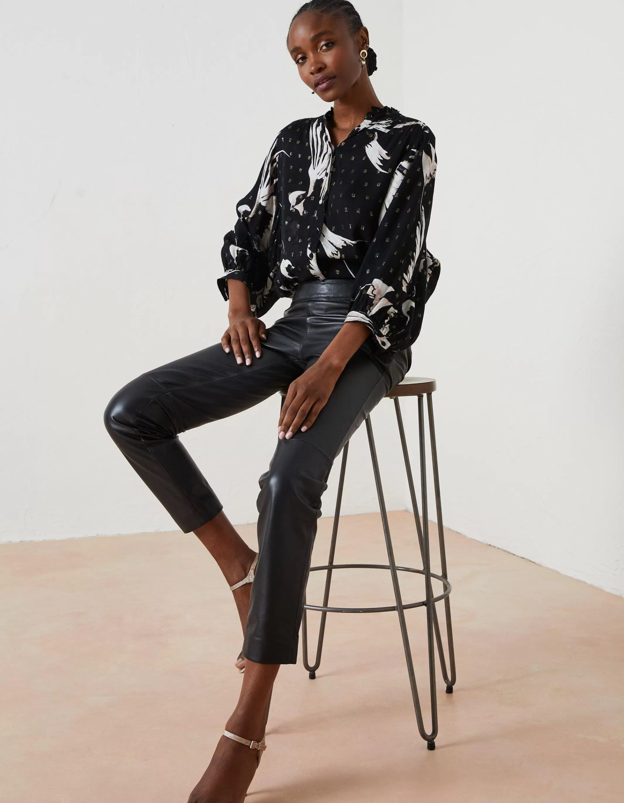 Shop FatFace Lana Leather Tapered Trousers Black