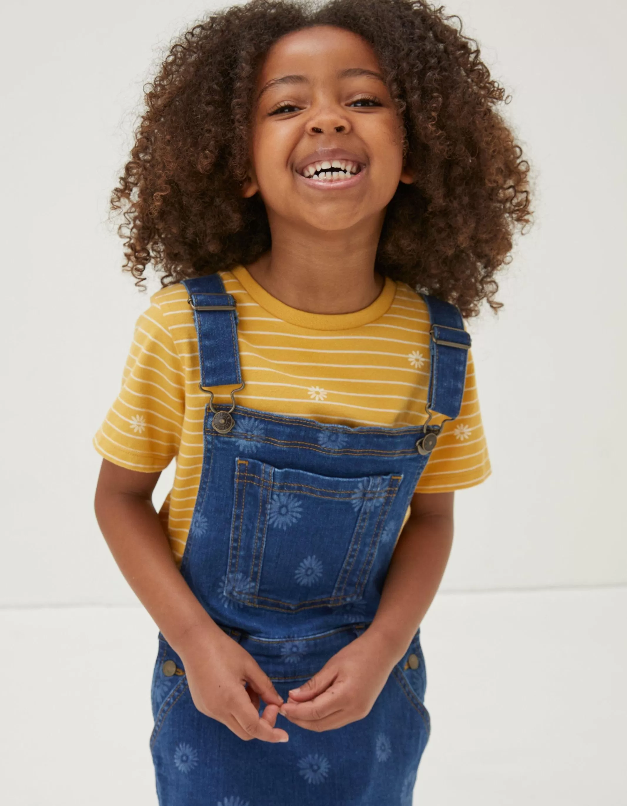 Best Sale FatFace Laser Print Denim Pinafore Dress Denim Blue