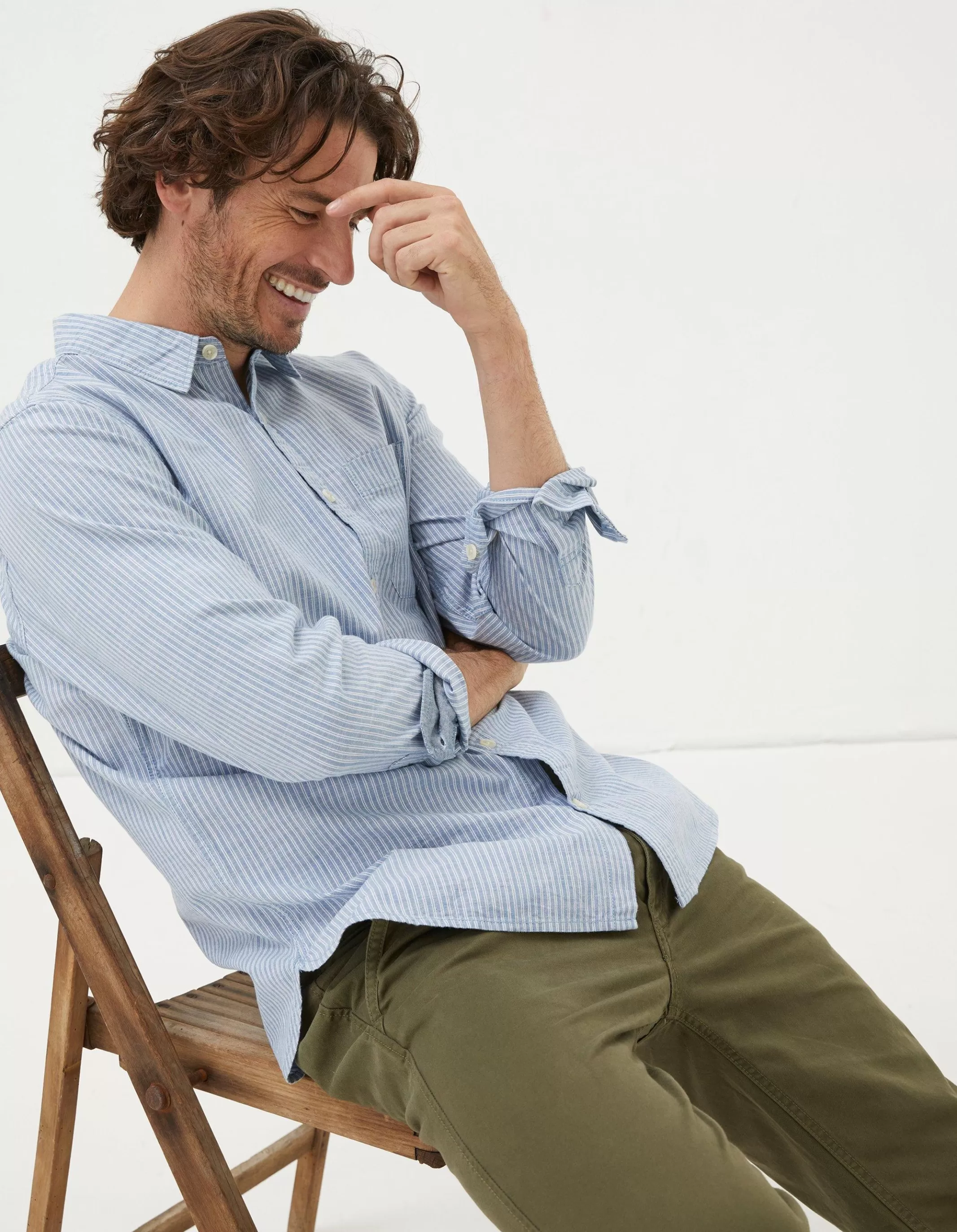 Online FatFace Long Sleeve Gore Stripe Shirt Blue