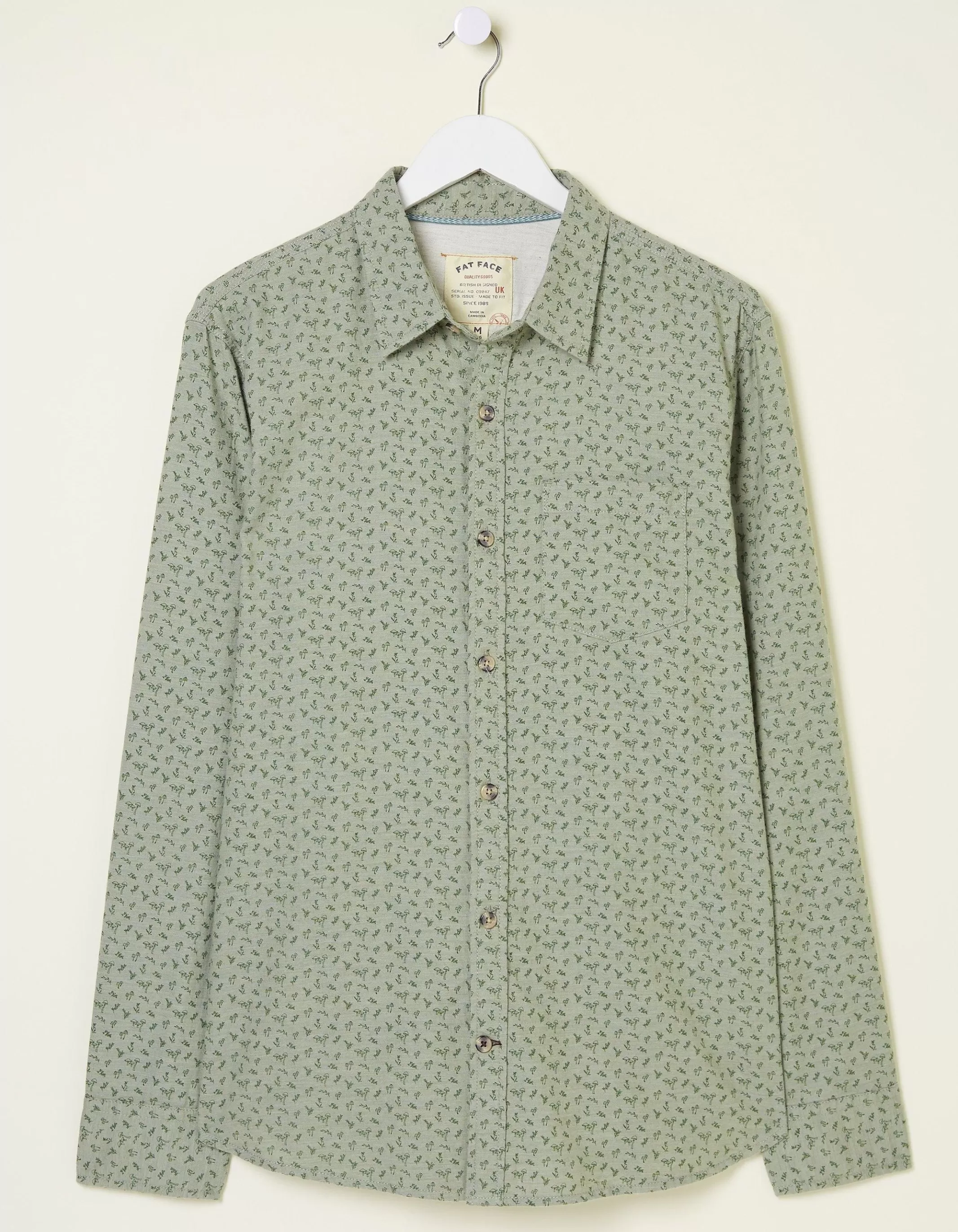 Sale FatFace Long Sleeve Woodland Print Shirt Light Green