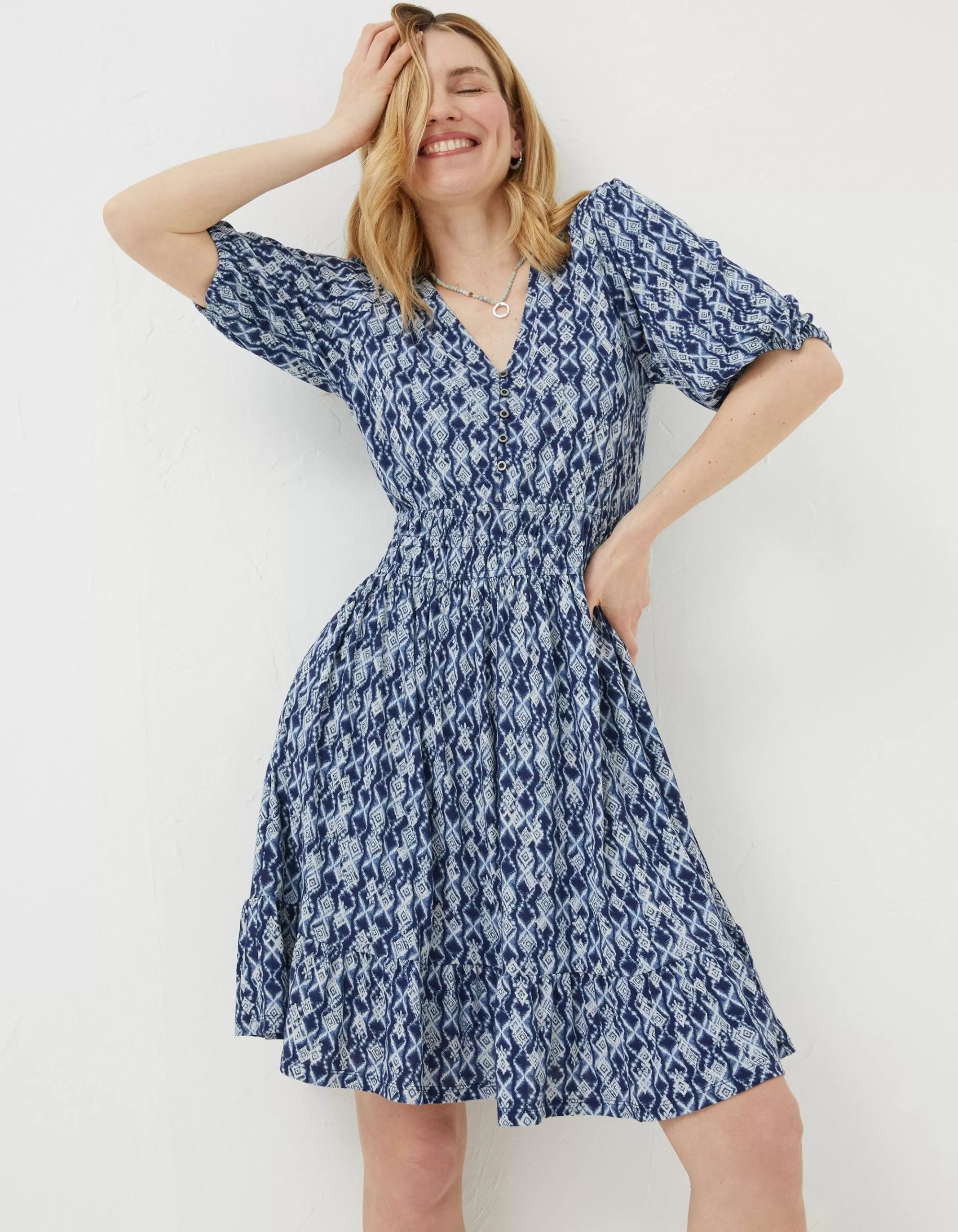 Hot FatFace Lottie Geo Jersey Dress Navy