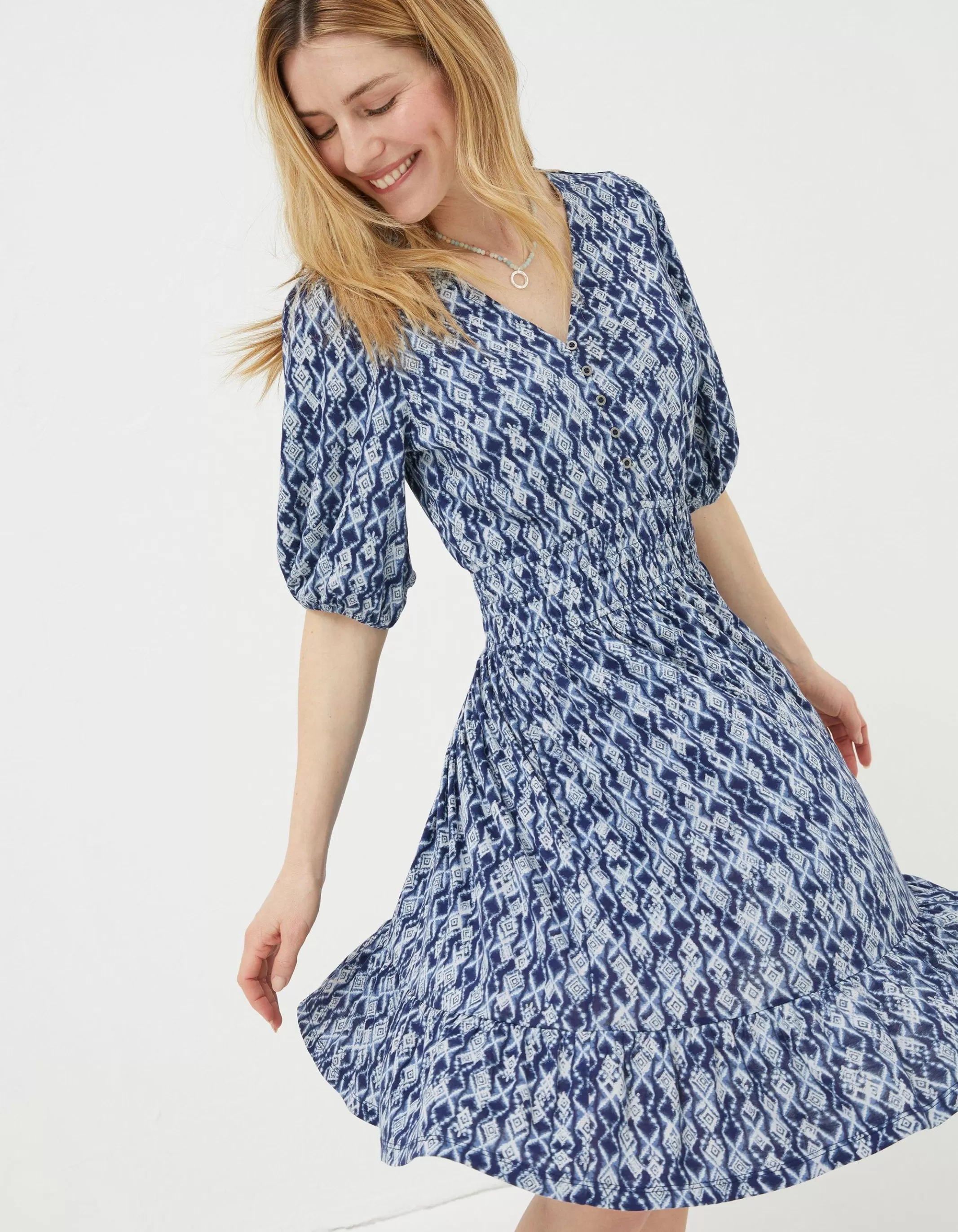 Hot FatFace Lottie Geo Jersey Dress Navy