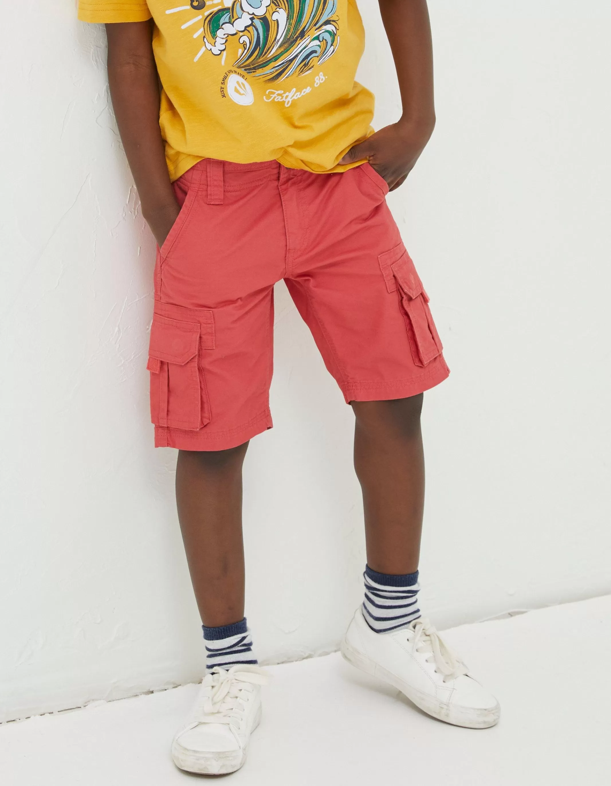 Cheap FatFace Lulworth Cargo Shorts Washed Red