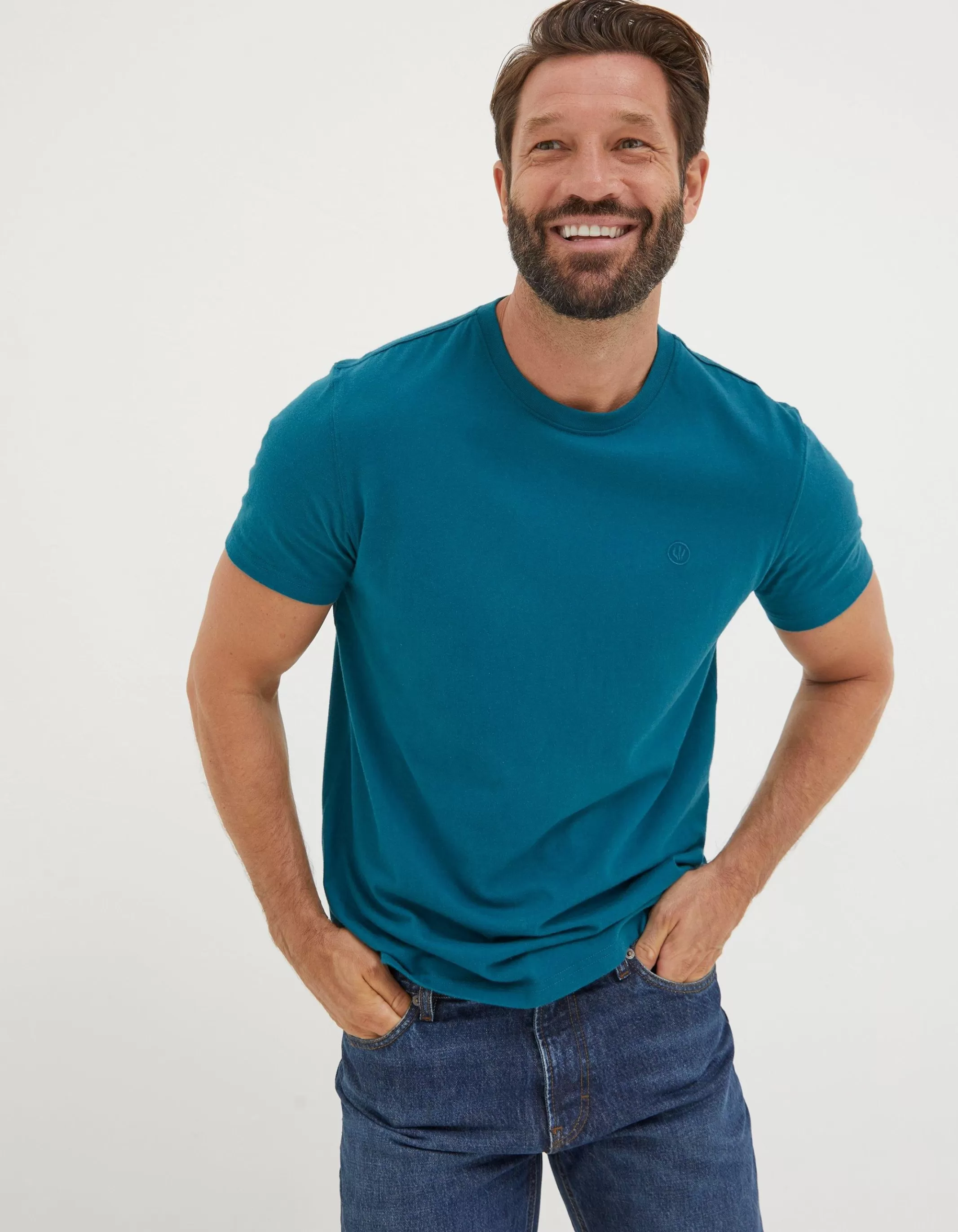 Clearance FatFace Lulworth Organic Cotton Crew T-Shirt Teal Blue