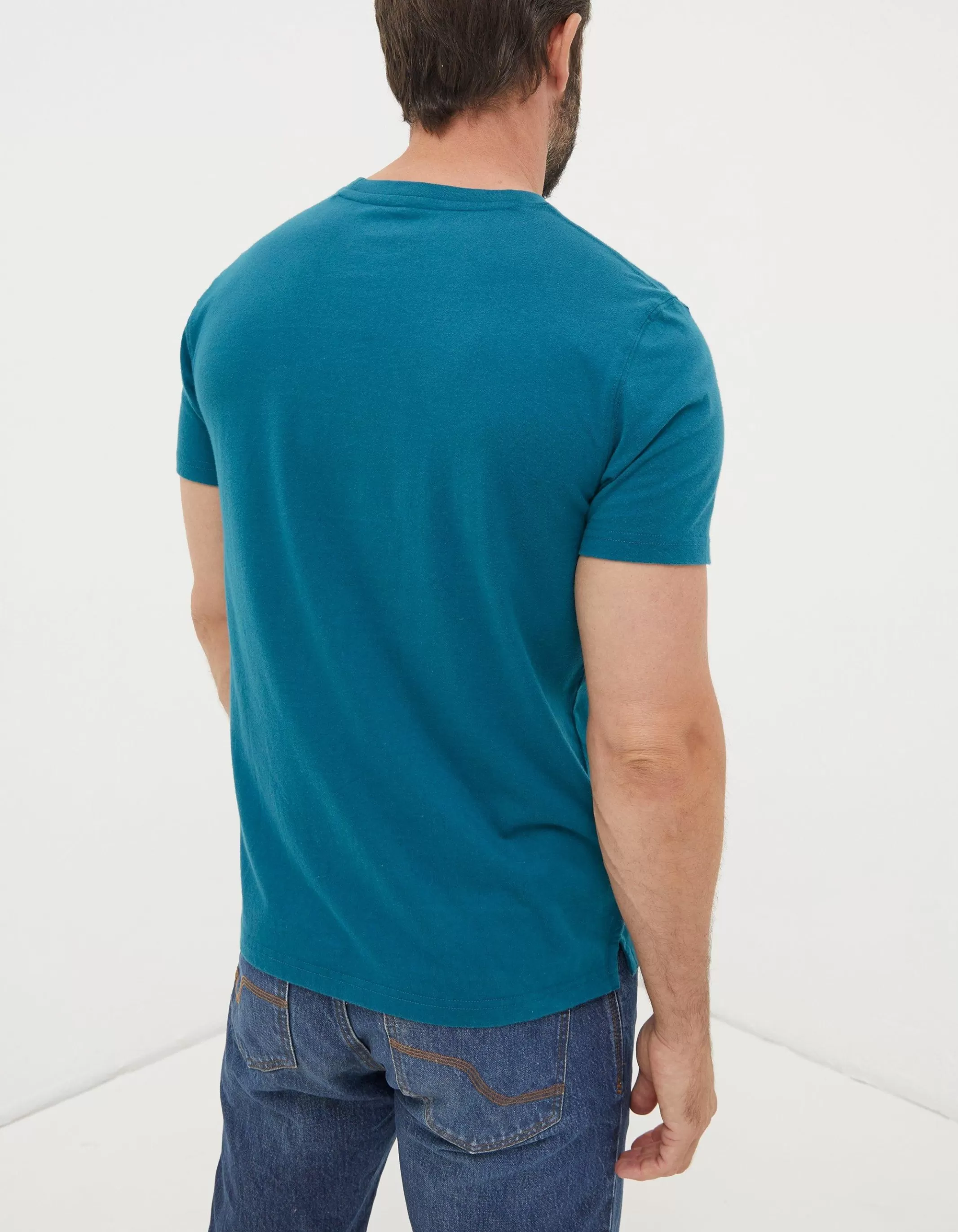 Clearance FatFace Lulworth Organic Cotton Crew T-Shirt Teal Blue