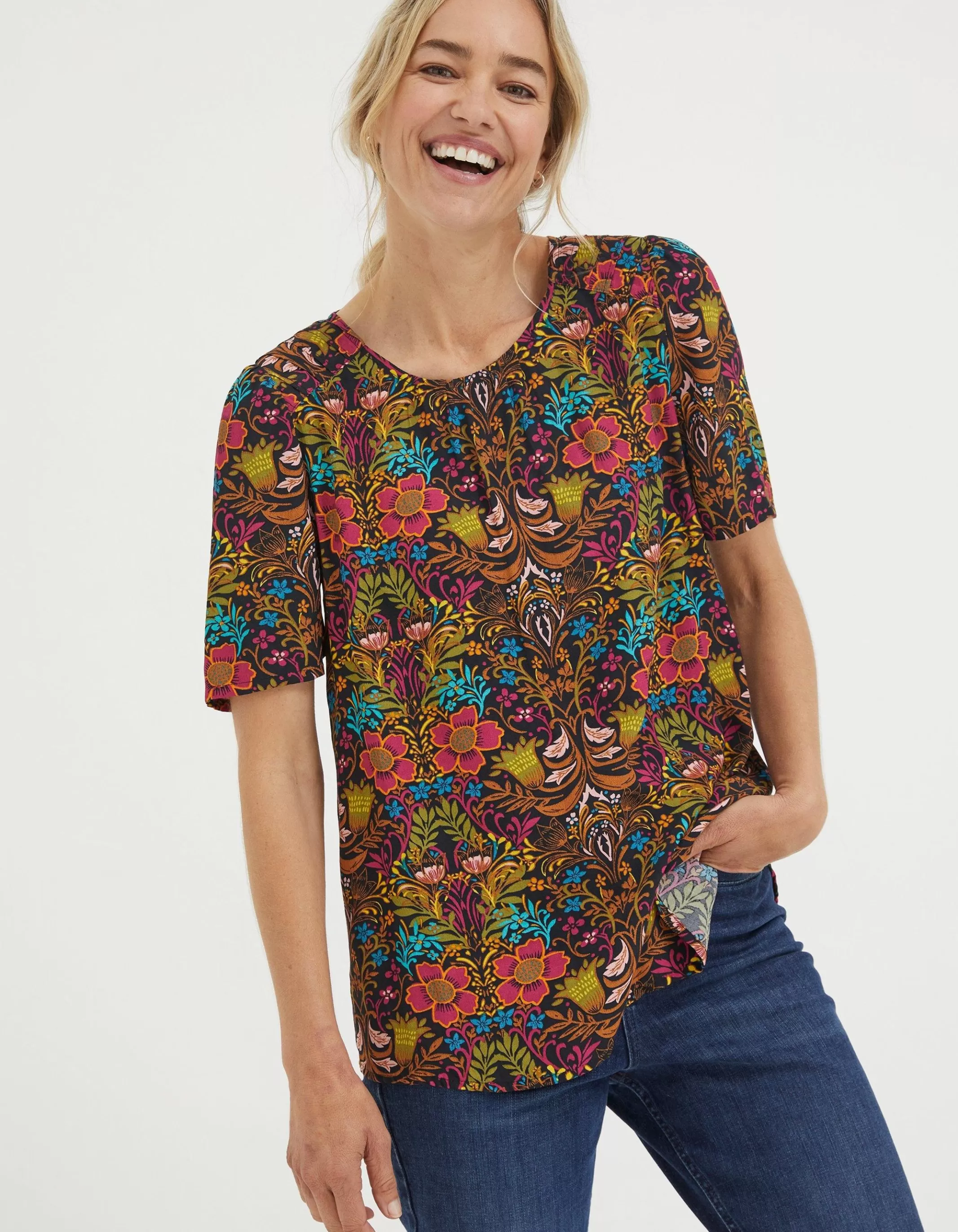 Shop FatFace Lyndy Art Floral Blouse Black