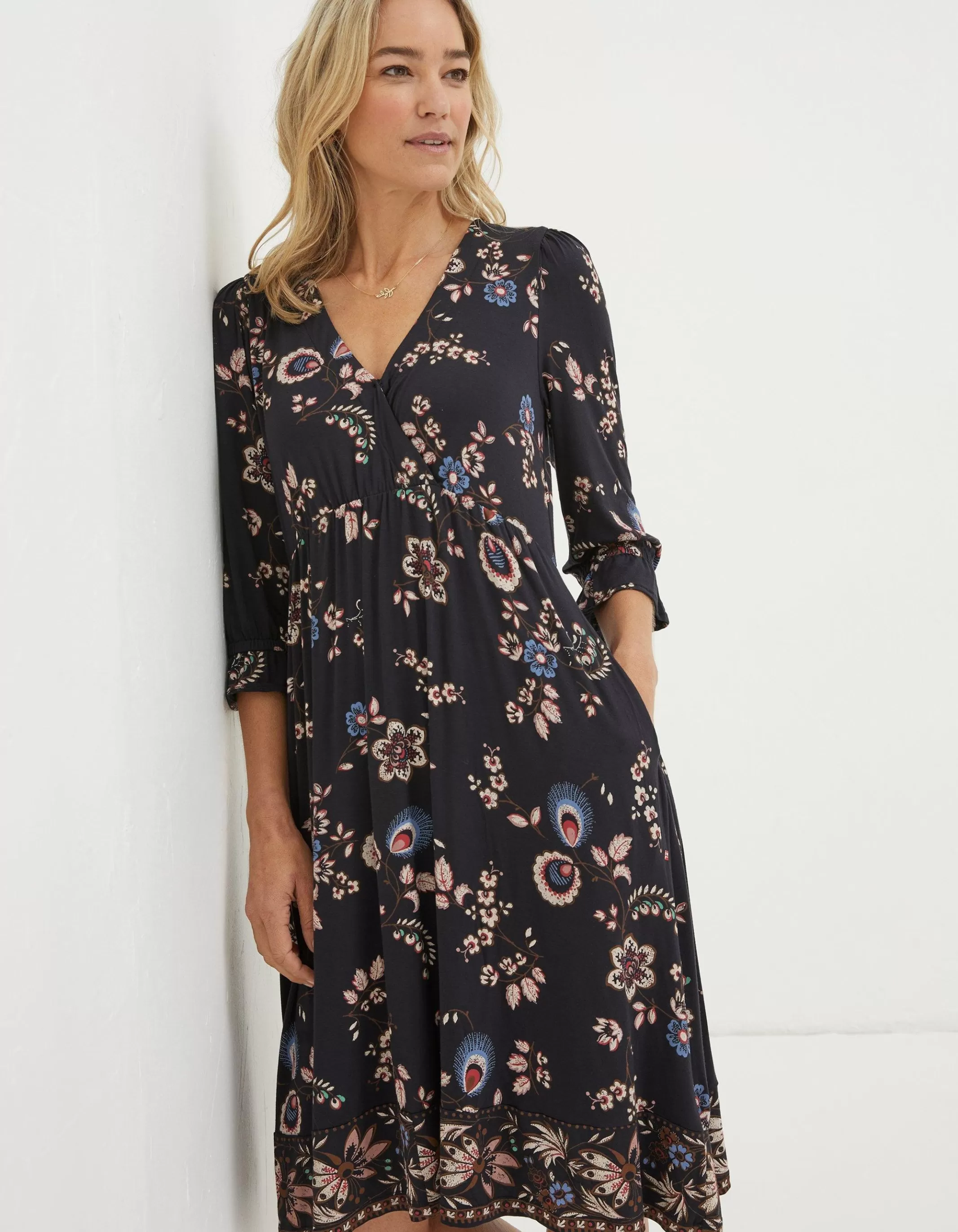 Sale FatFace Lynnie Floral Jersey Dress Black