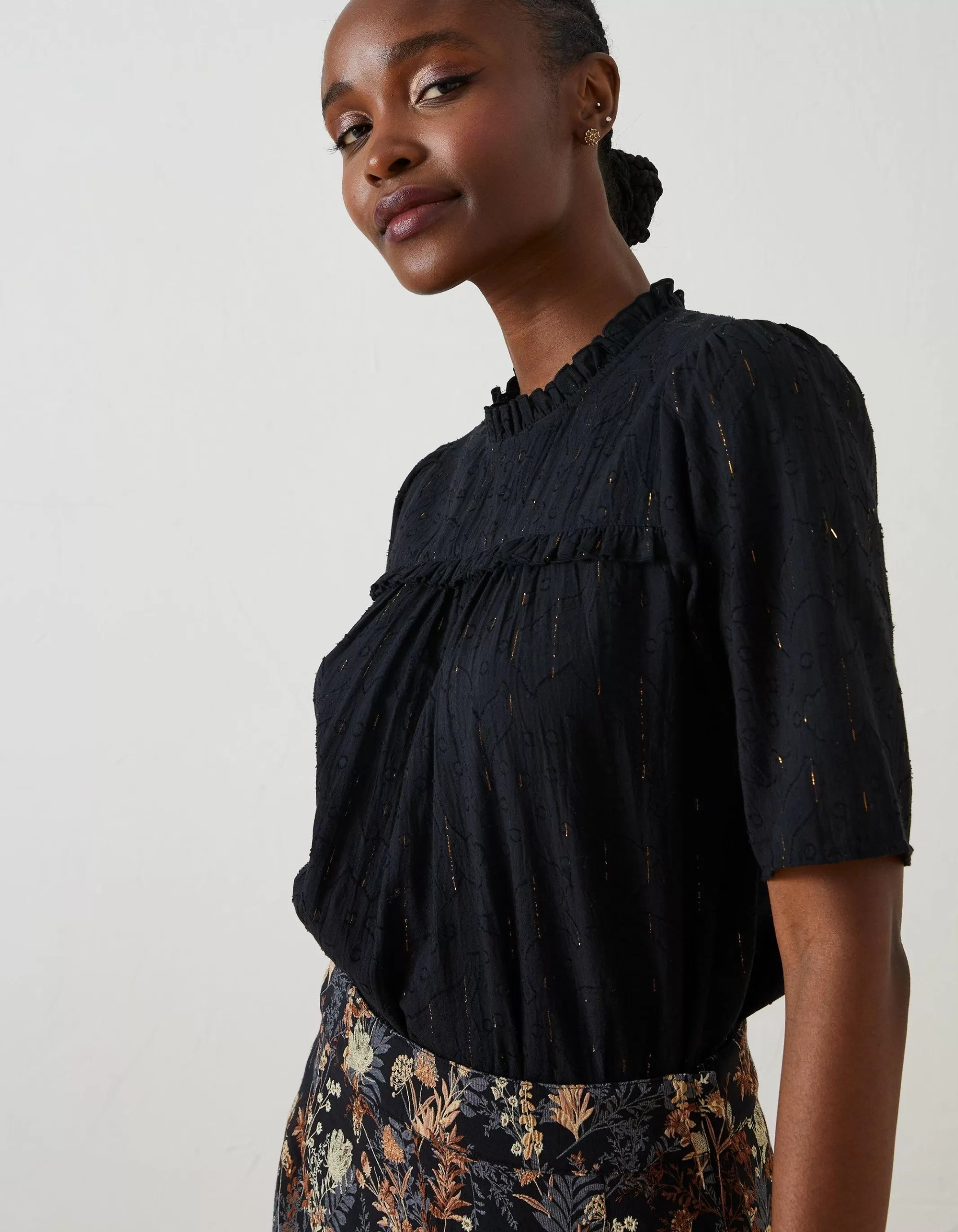Clearance FatFace Maggie Metallic Blouse Black