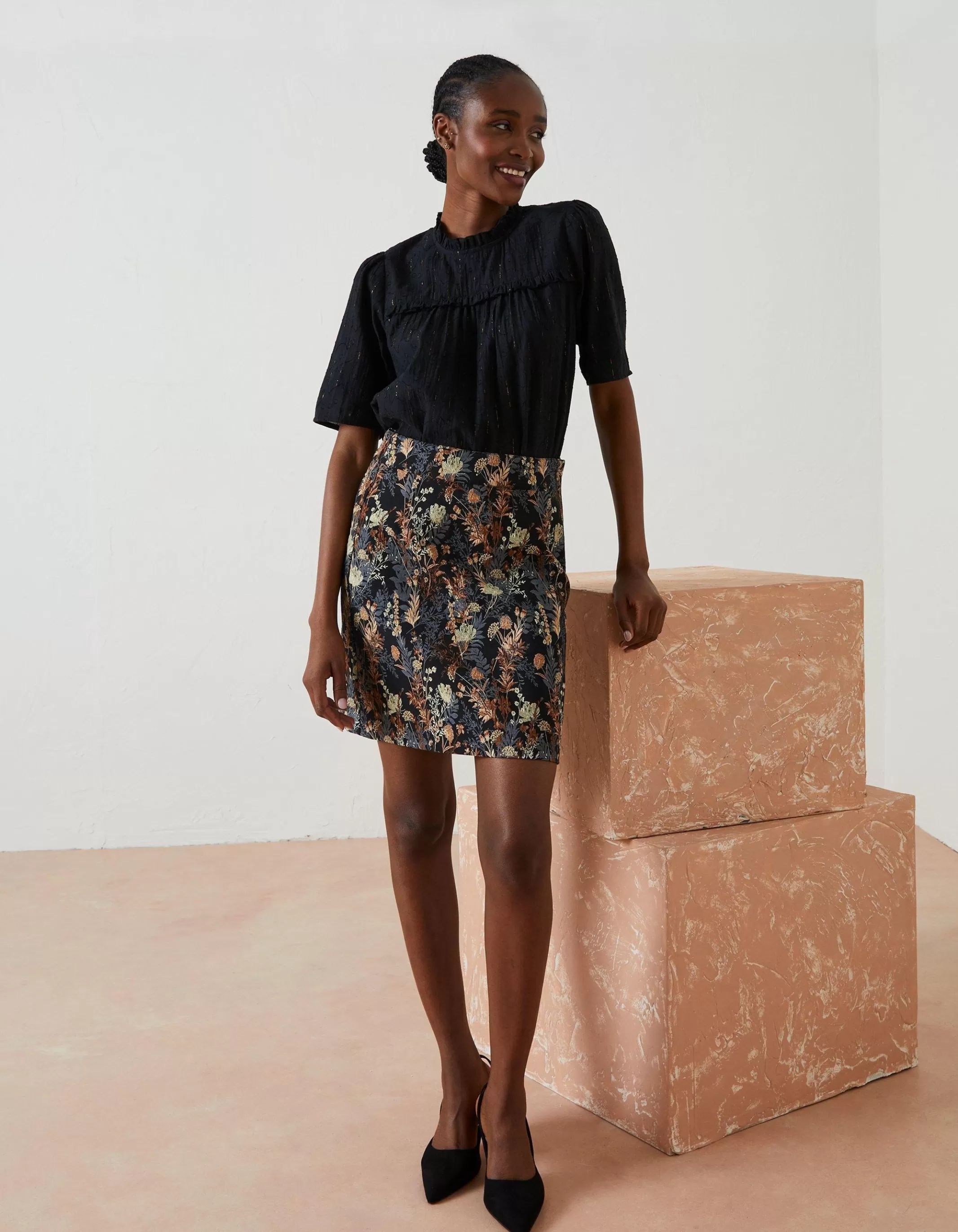 Clearance FatFace Maggie Metallic Blouse Black
