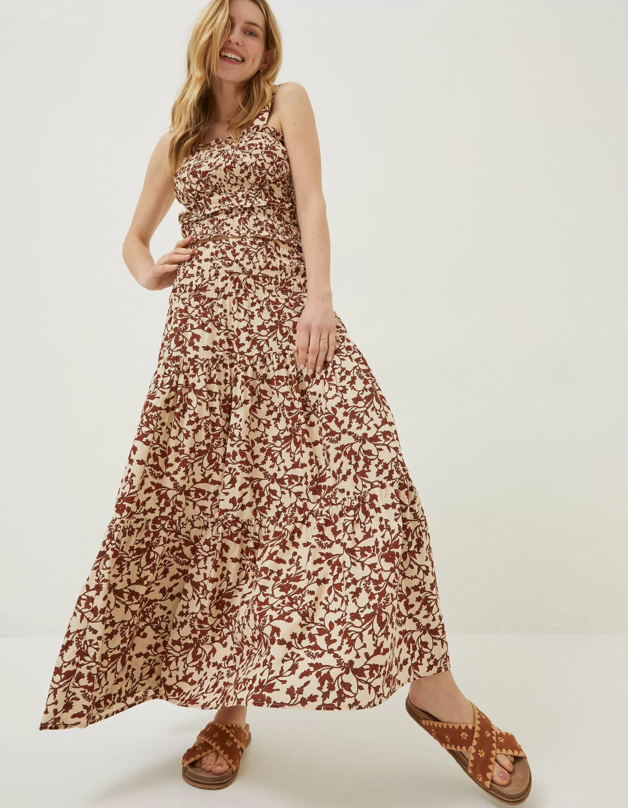 New FatFace Marina Floral Maxi Skirt Brown