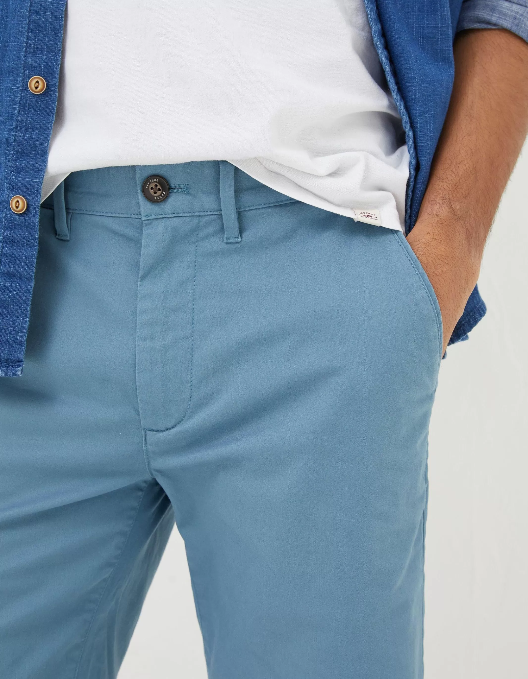 Sale FatFace Mawes Organic Cotton Chino Shorts Washed Blue