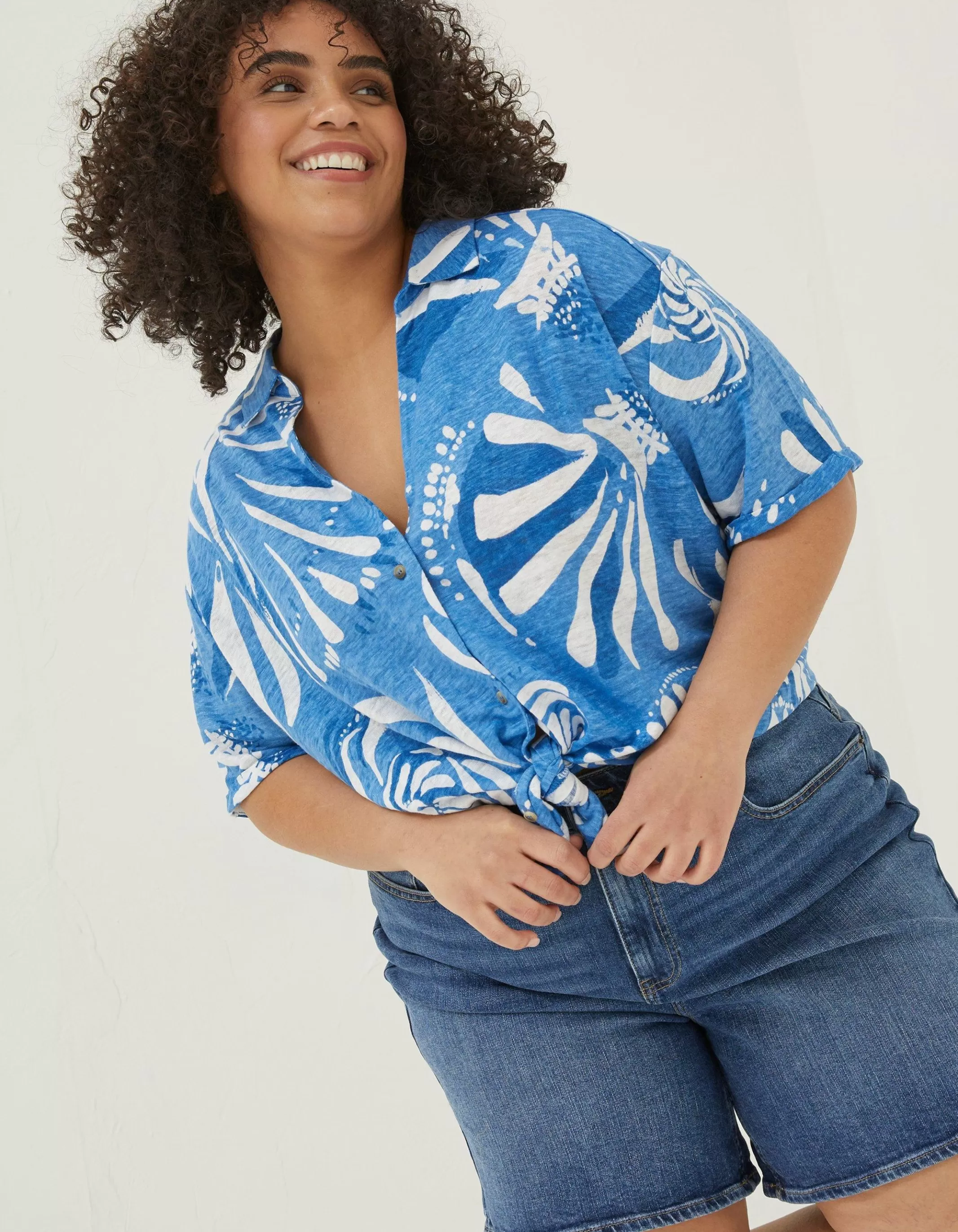 Best Sale FatFace Mcs Linen Shirt Blue