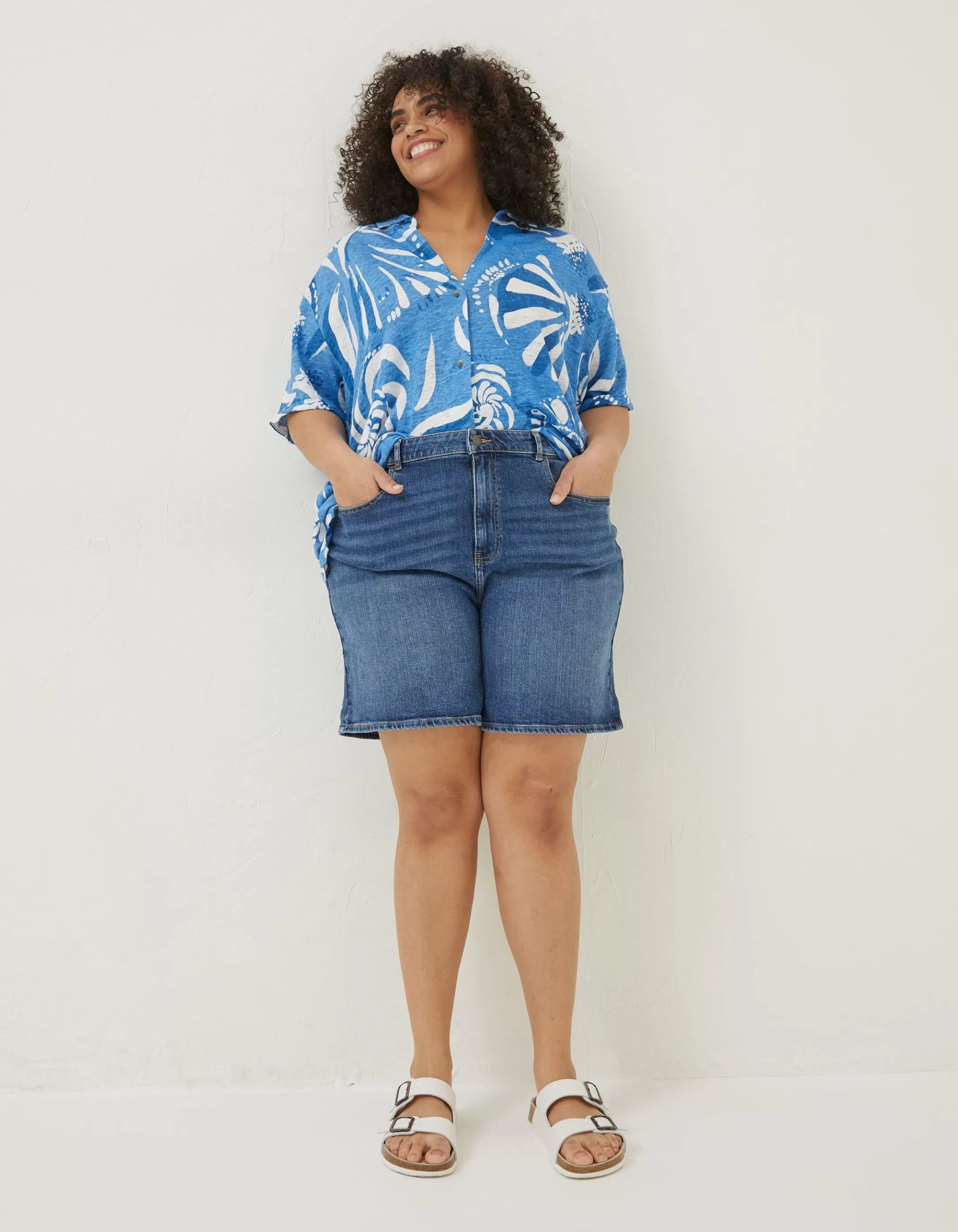 Best Sale FatFace Mcs Linen Shirt Blue