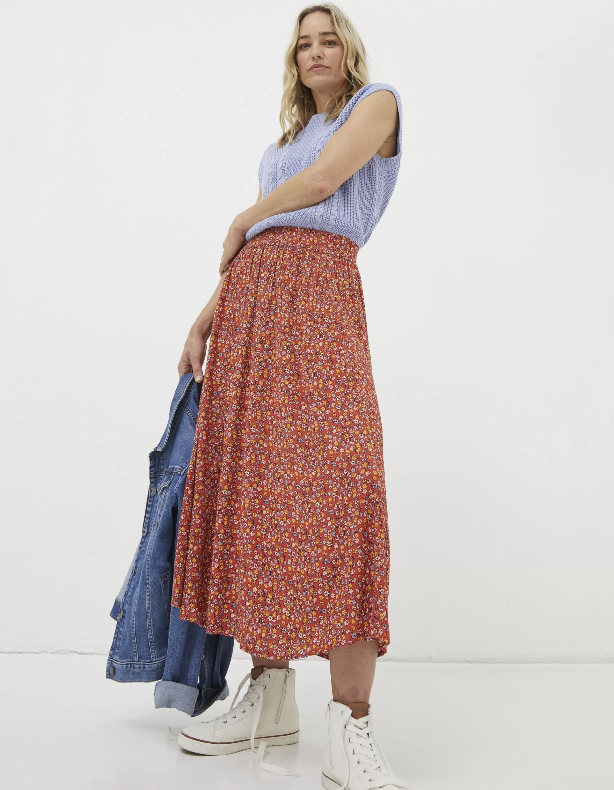Best FatFace Millie Gradient Floral Midi Skirt Vintage Red